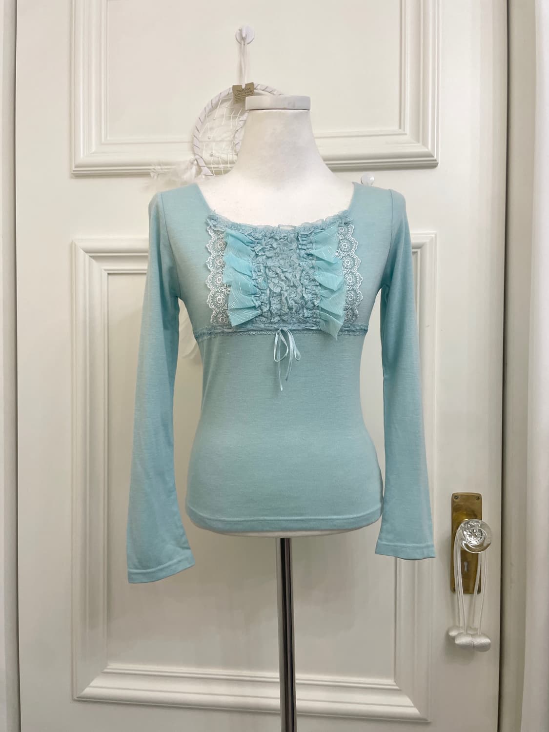 mint fairy lace bow slim top(size-M) 상품이미지1