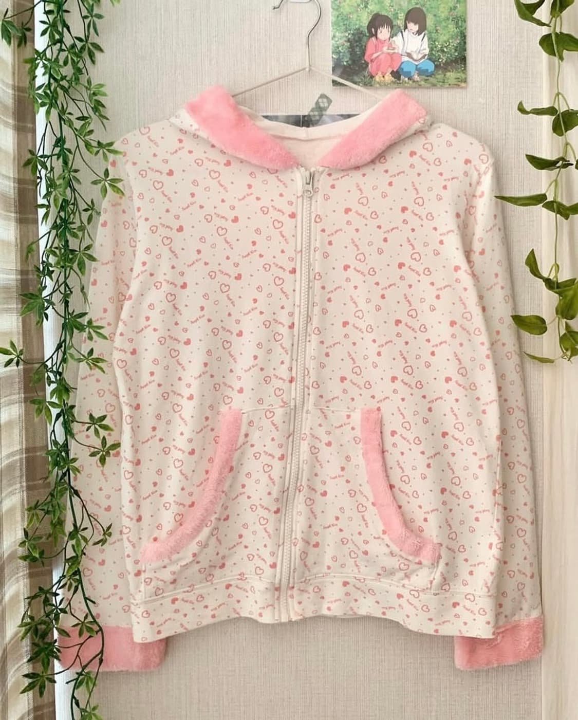 핑크 하트 퍼 후드집업 상품이미지1