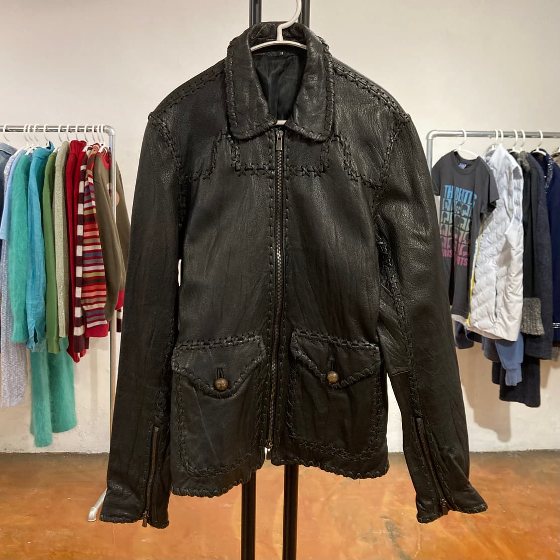 빈티지 스티치 레더 자켓 / M 사이즈 상품이미지4