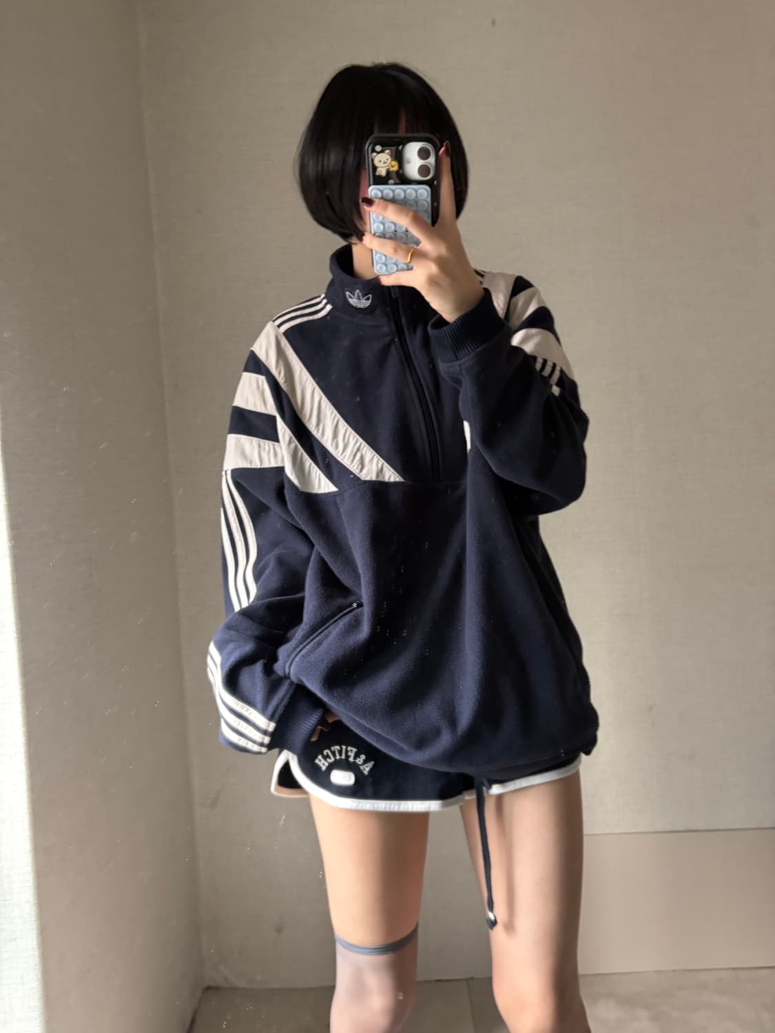 아디다스 네이비 오버핏 후리스 반집업 상품이미지2