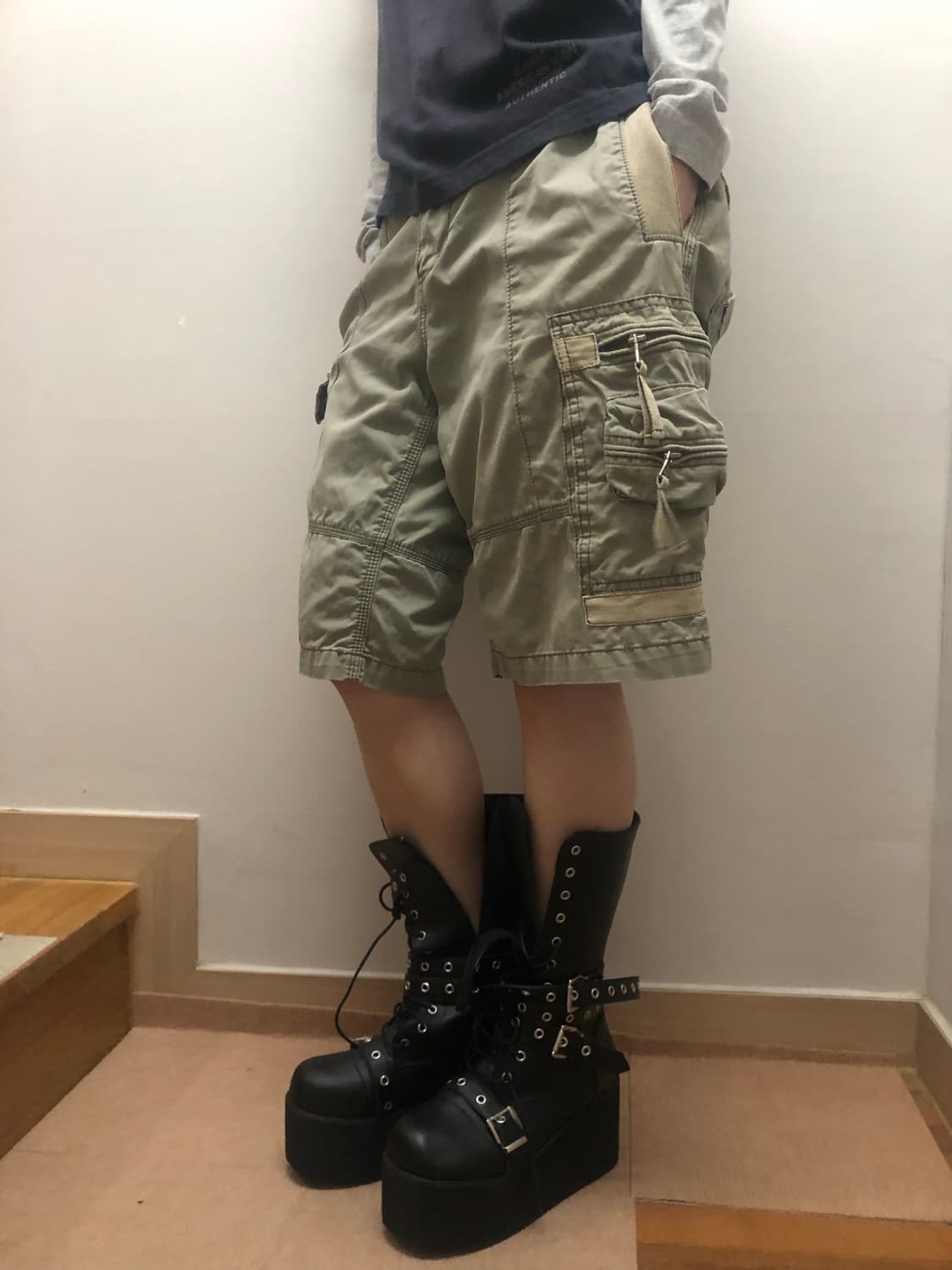 빈티지 카키 카고 버뮤다 팬츠 상품이미지1