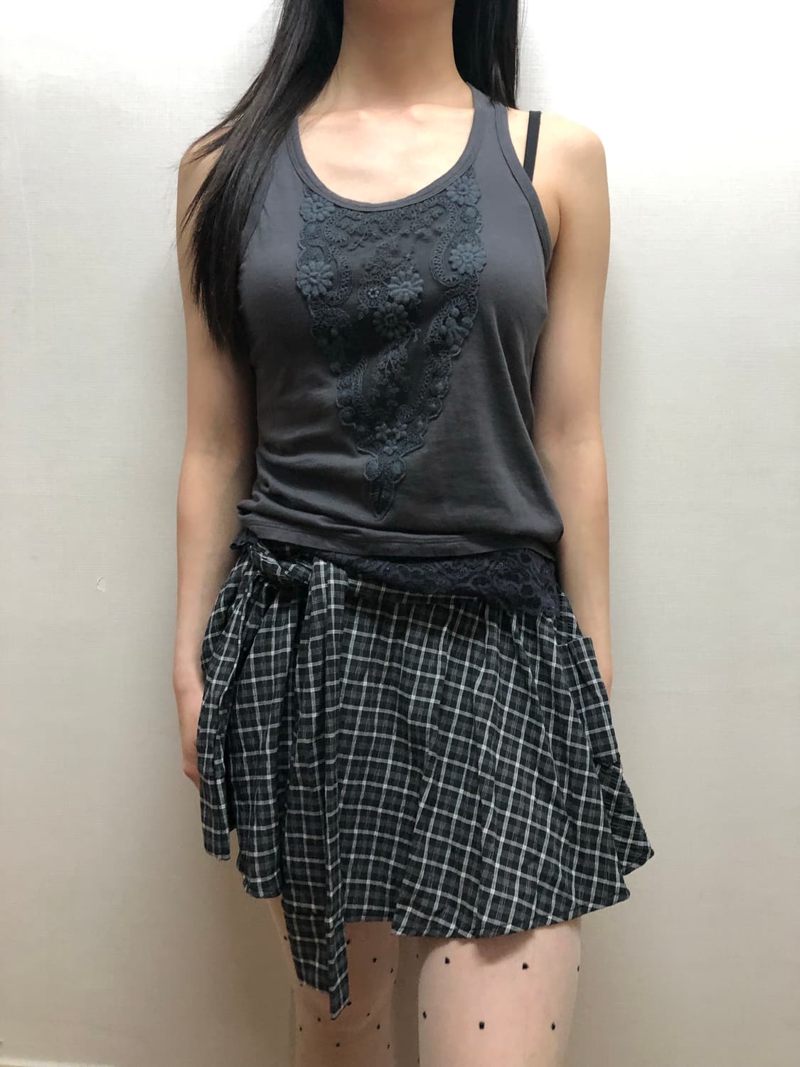 빈티지 그레이 레이스 슬리브리스 상품이미지3