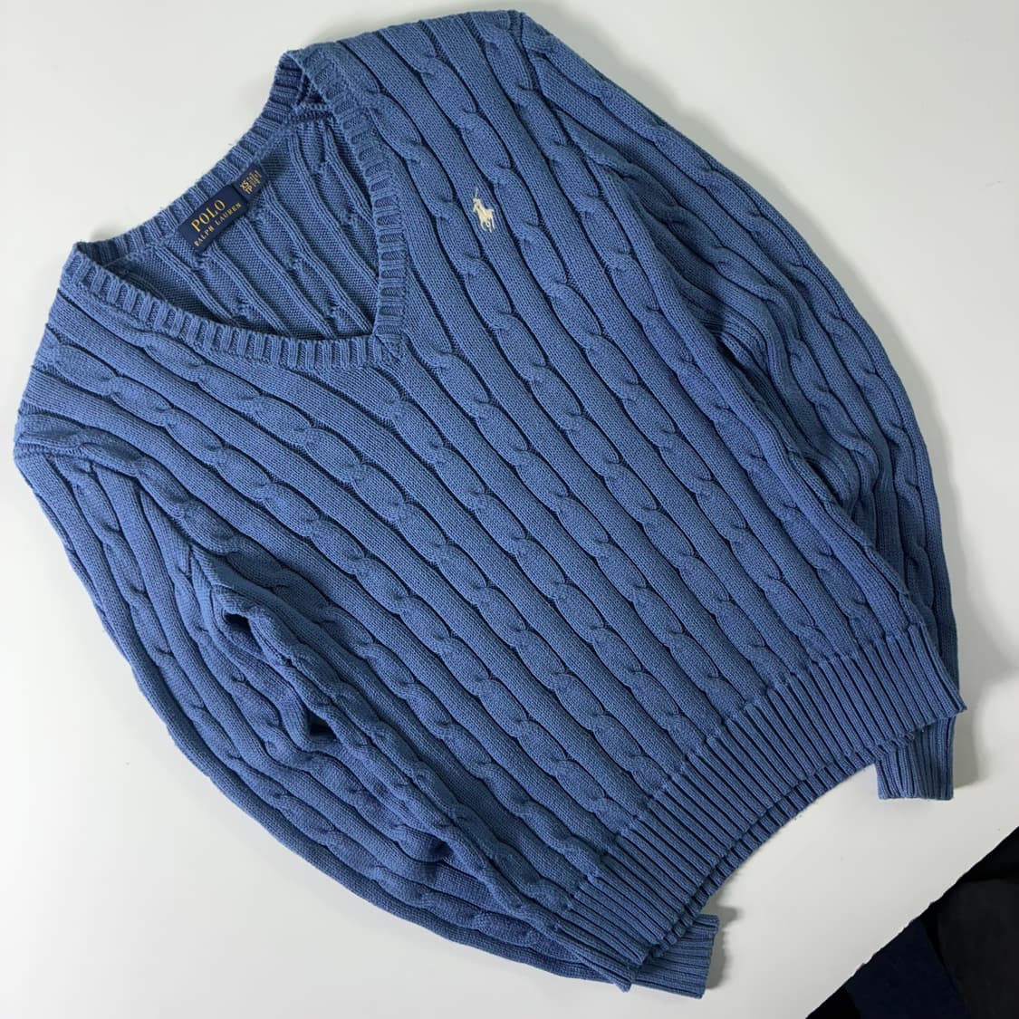 Polo  폴로 랄프로렌 자수 코튼 블루 꽈배기 브이넥 니트  상품이미지2