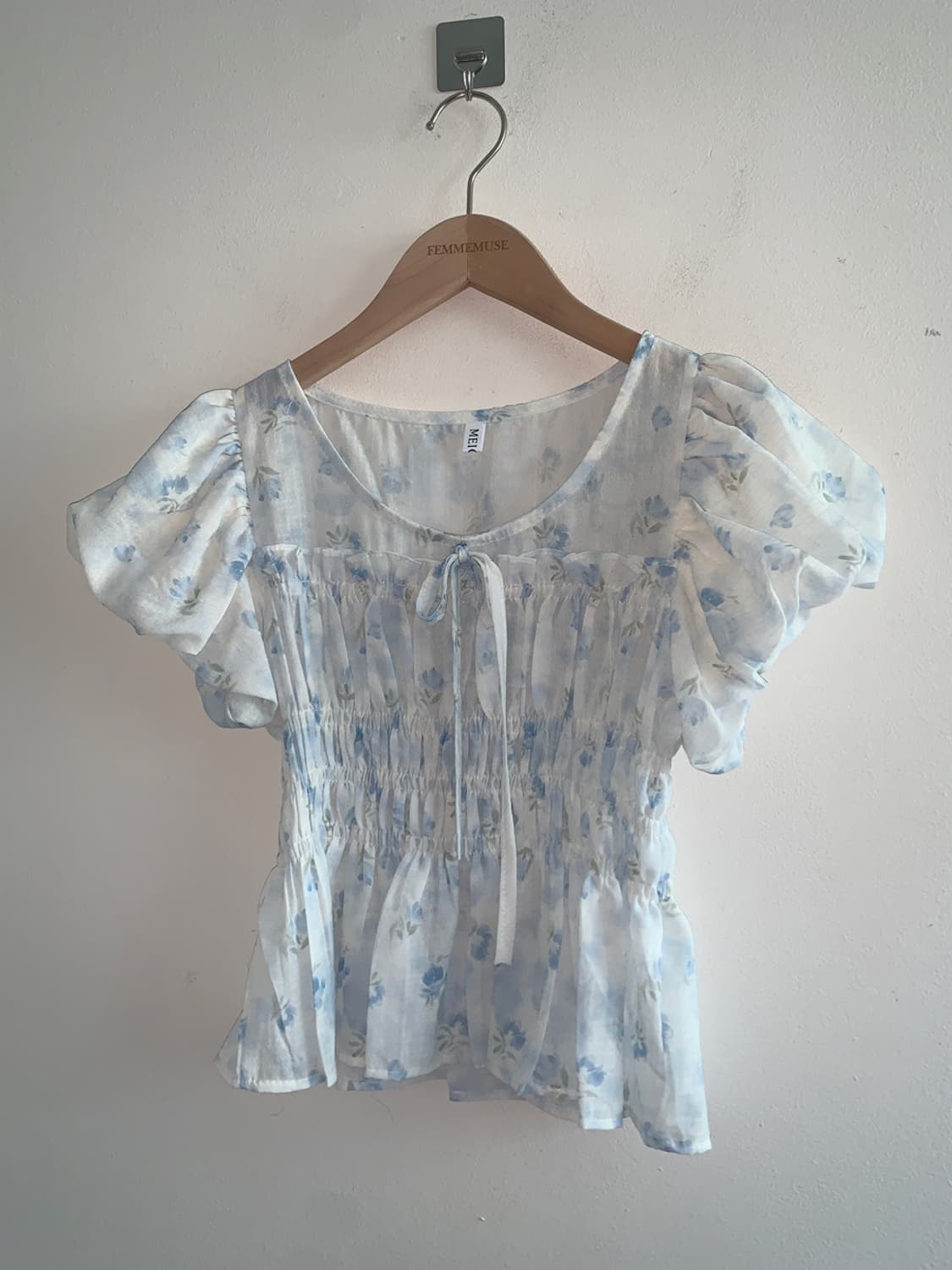 Floret shirring blouse top(sky blue) 상품이미지2