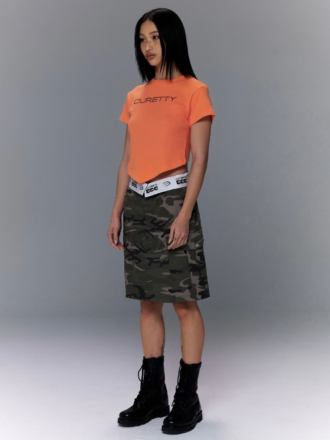 [ 큐리티 ] C DIAGONAL HEMLINE T-SHIRT_ORANG 상품이미지4