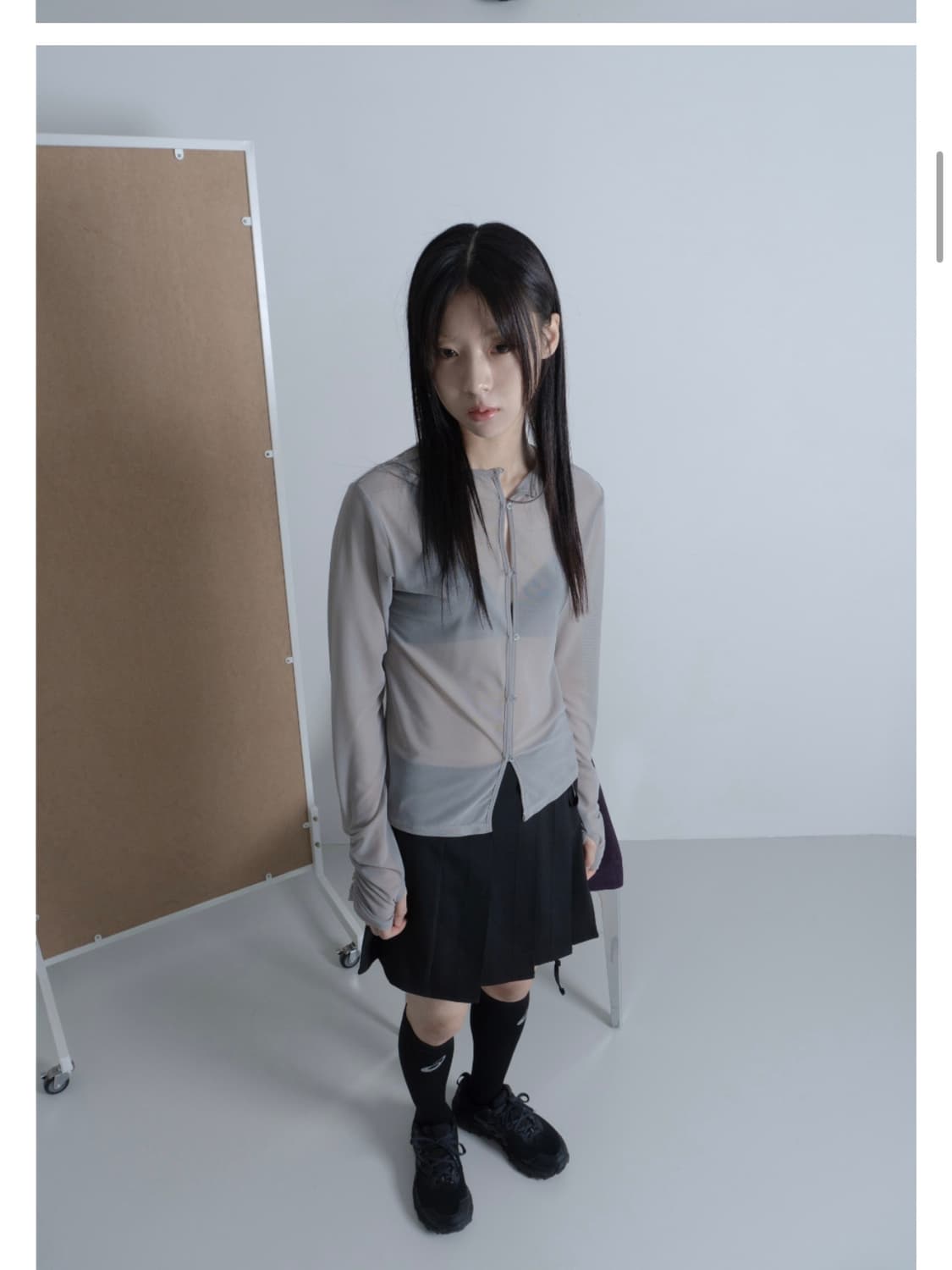 우화 WRINKLE MESH CARDIGAN GREY 메쉬 가디건 그레이 상품이미지2