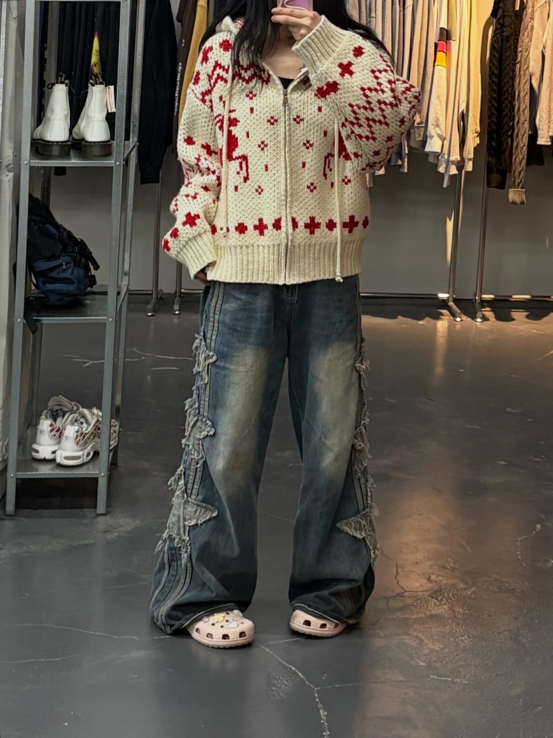 앤드모어 노르딕패턴 니트 후드집업 A2960 상품이미지1