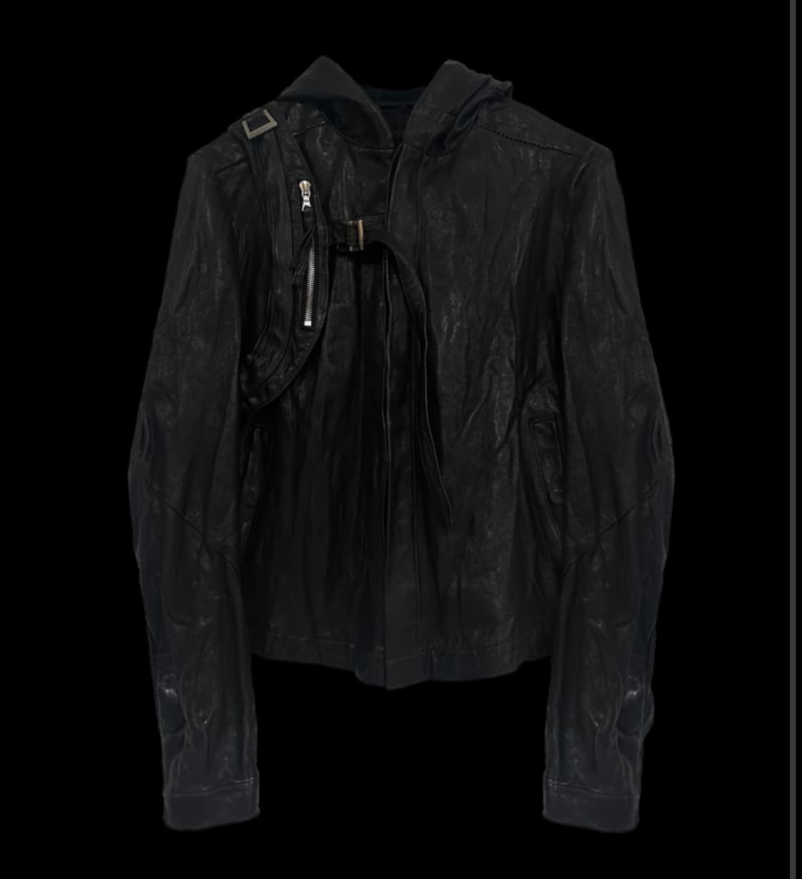 (구매)싱글패널 후디드 레더 자켓 상품이미지1