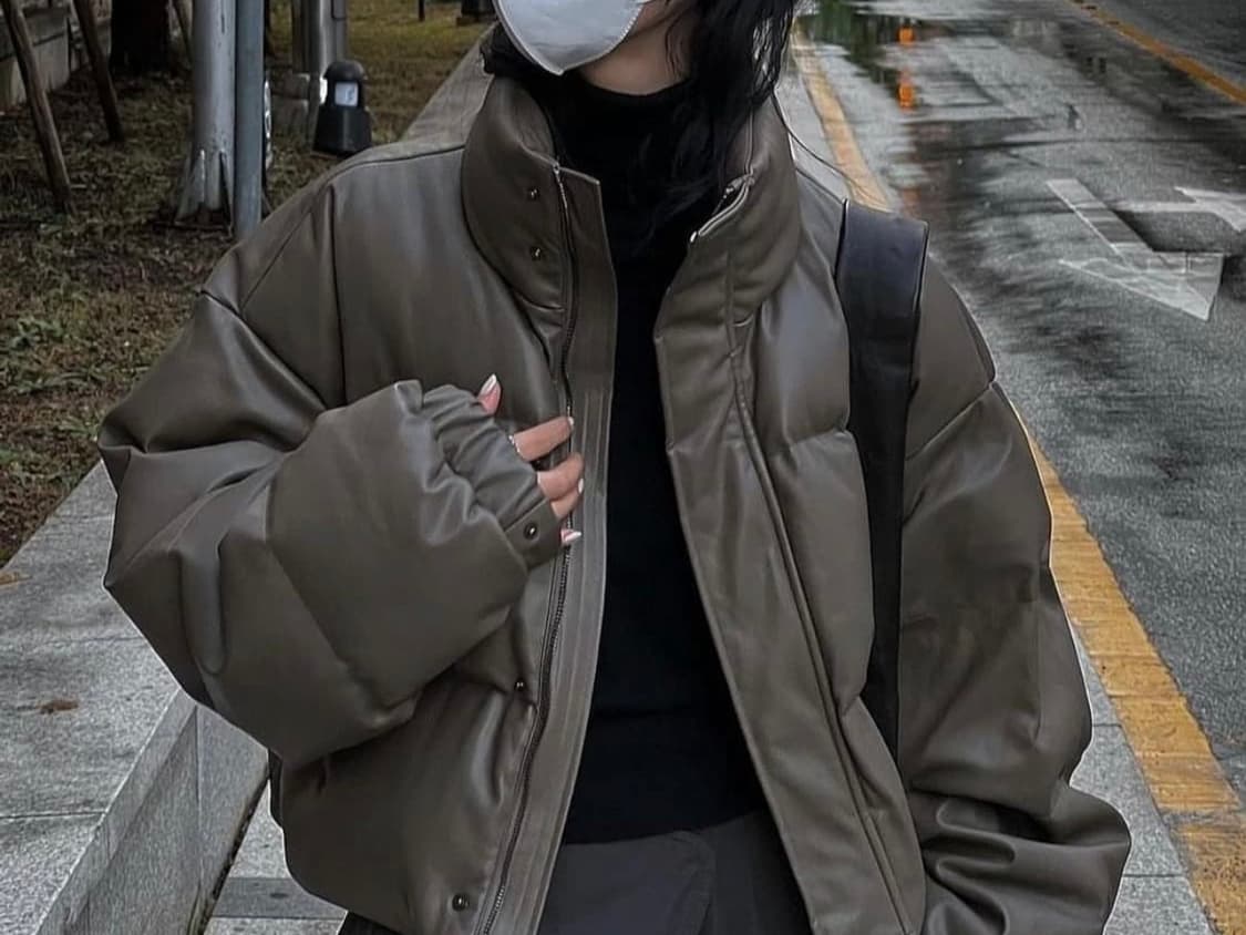 트리밍버드 레더패딩 모카그레이 상품이미지1