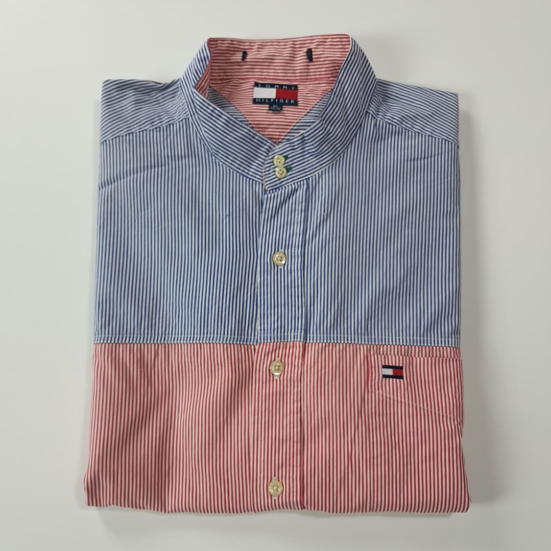 CK925 XL 타미힐피거 90s 스트라이프 밴드칼라 반팔 셔츠 남방 상품이미지7