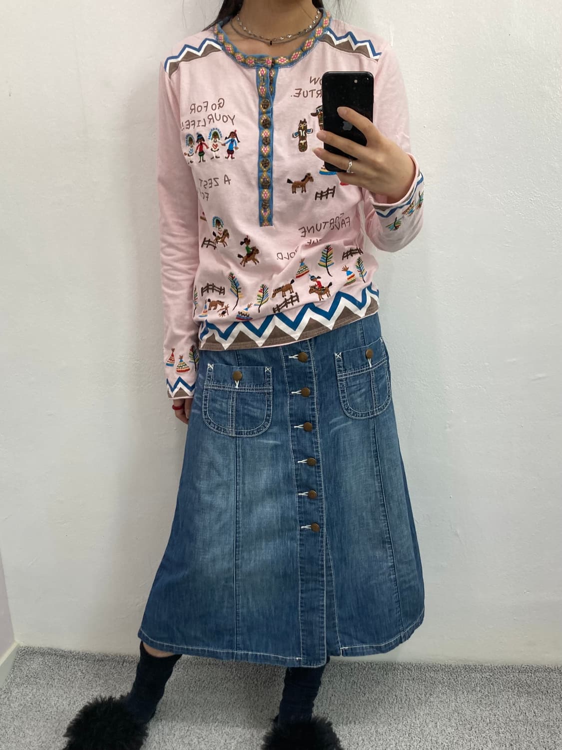 핑크 자수 긴팔티 상품이미지3