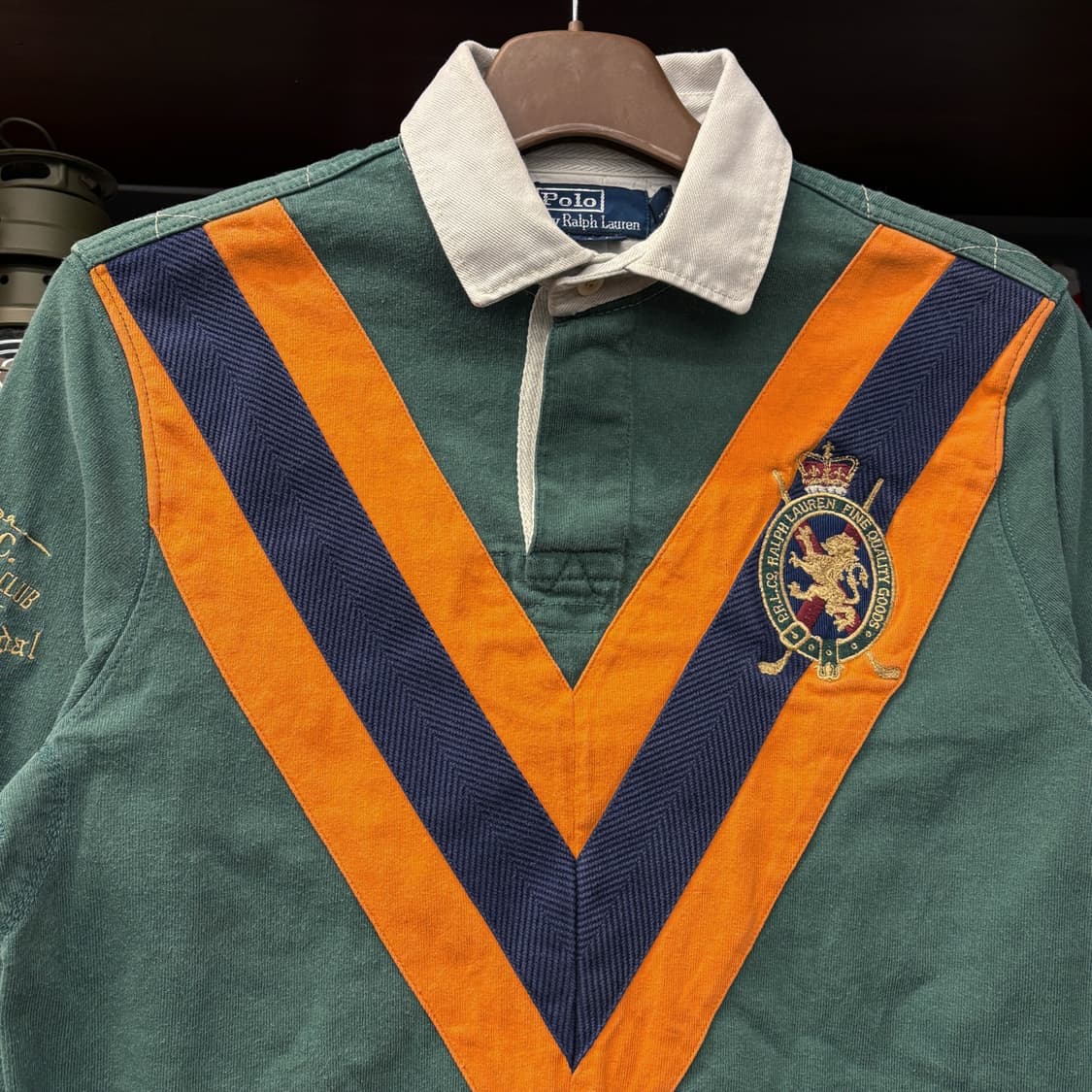 90s 폴로 랄프로렌 골프클럽 자수 빅V패치 헤비코튼 럭비셔츠 N605 상품이미지3