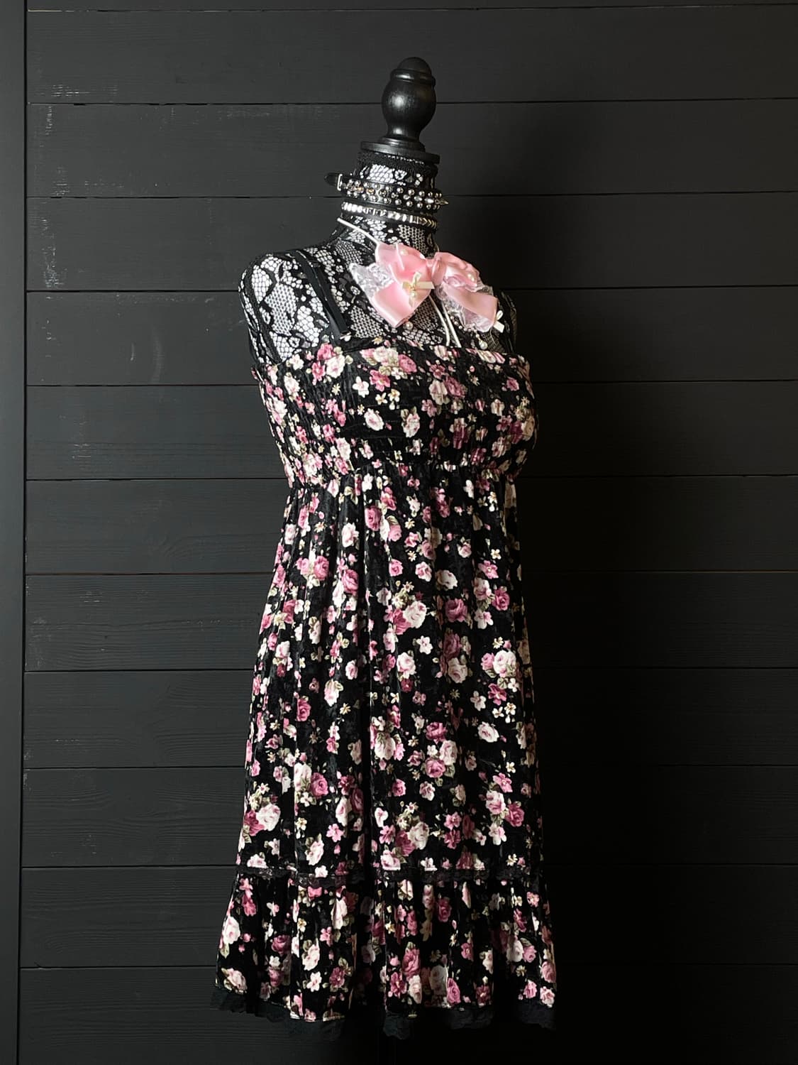 JPN 핑크 플라워 패턴 히메갸루 블랙 나시 원피스 상품이미지2