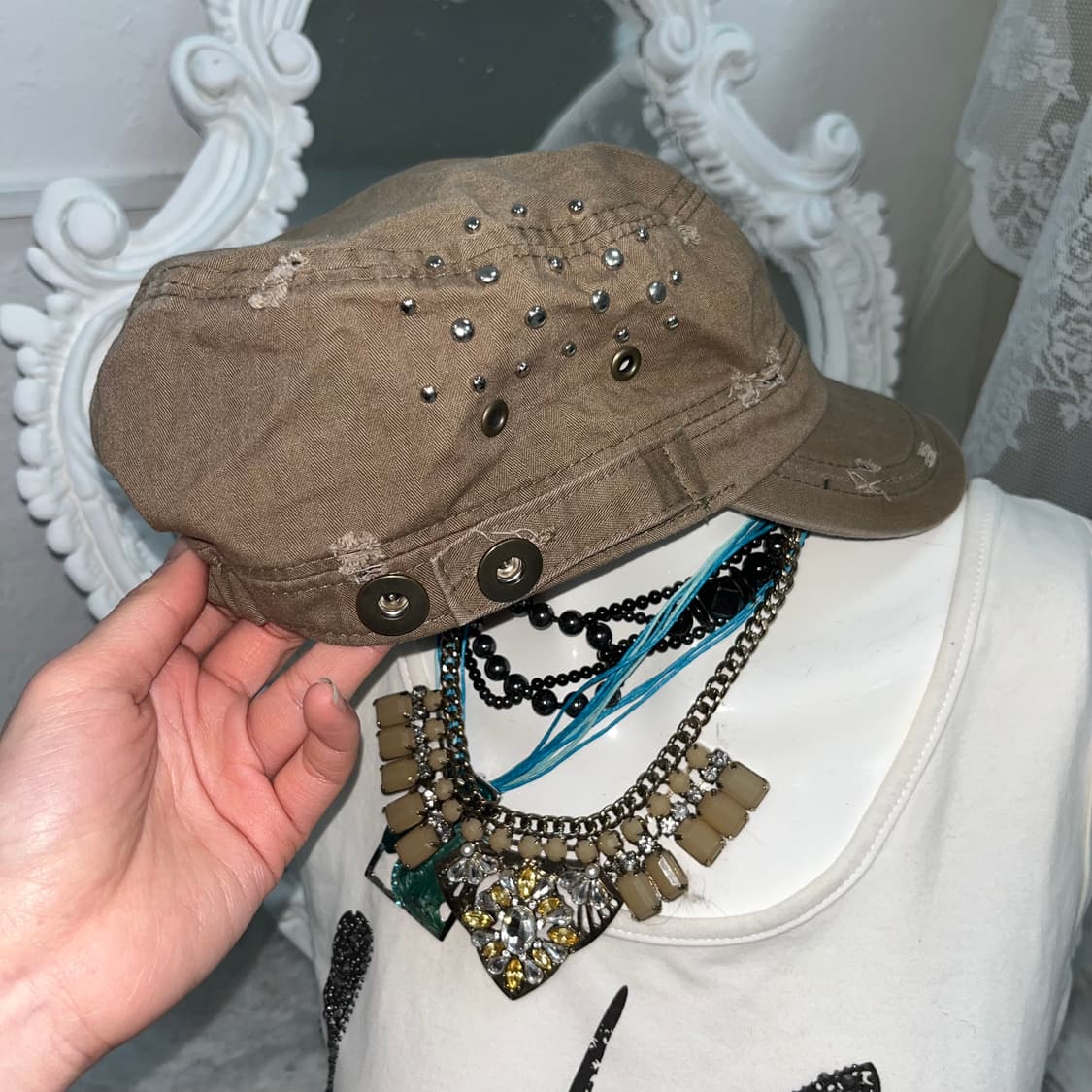 베이지 스터드 밀리터리 캡 상품이미지4