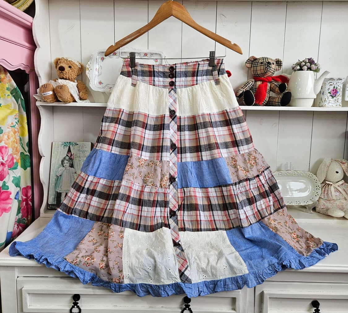 패치워크 체크 플레어 스커트 상품이미지1