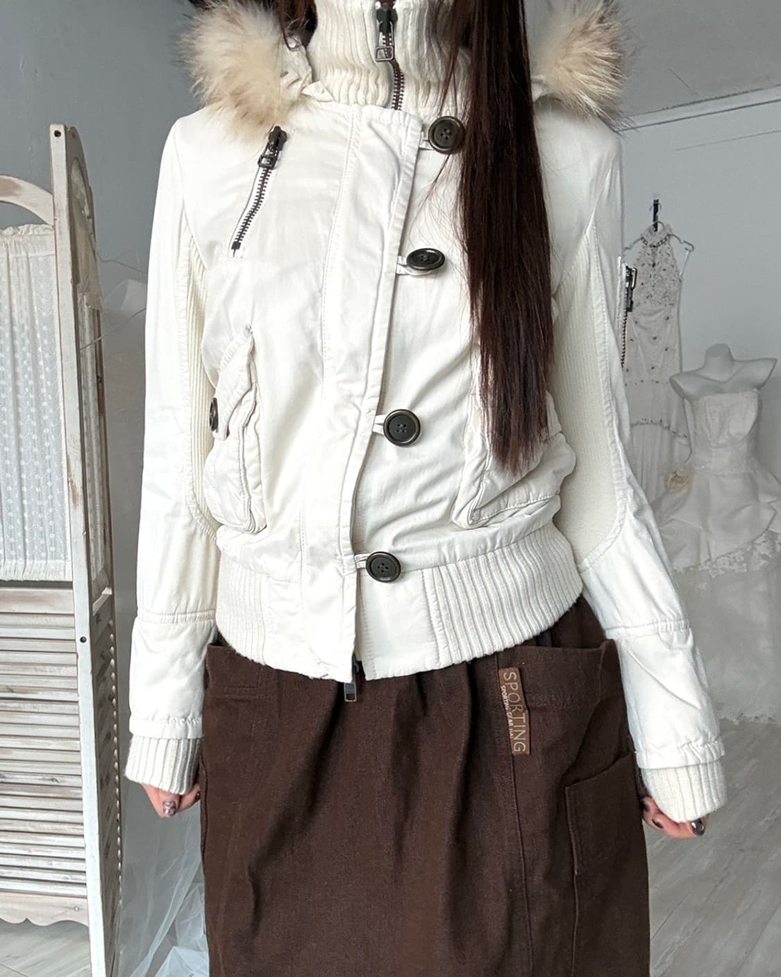 OZOC y2k ivory 2way zip-up crop jacket 상품이미지2
