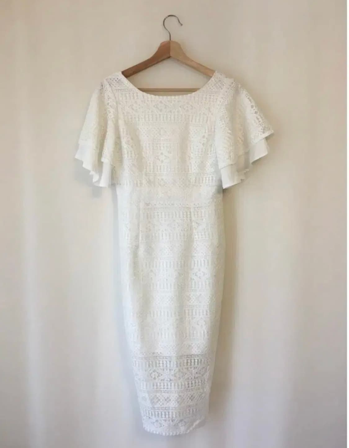 레이스 러플 반팔 시스루 슬림 화이트 롱원피스 브라이덜샤워 웨딩드레스 상품이미지4