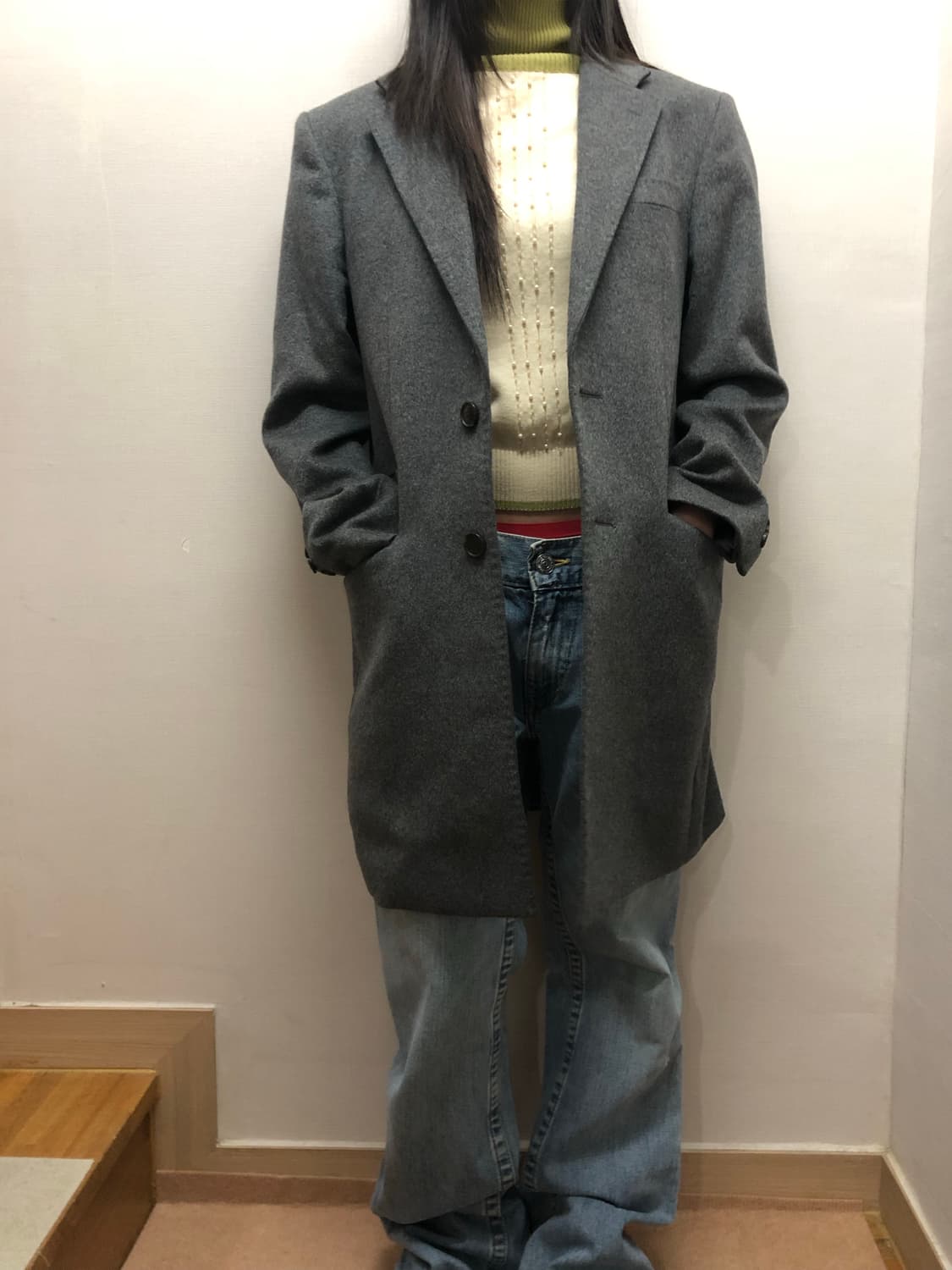 빈티지 그레이 울 하프 코트 상품이미지6