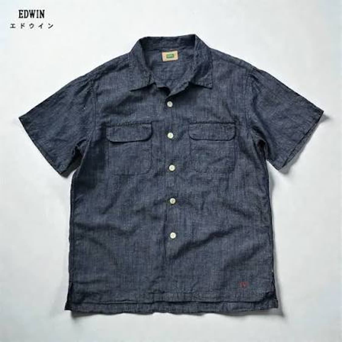 에드윈 리넨 코튼 블루 워시드 하프 셔츠 상품이미지2