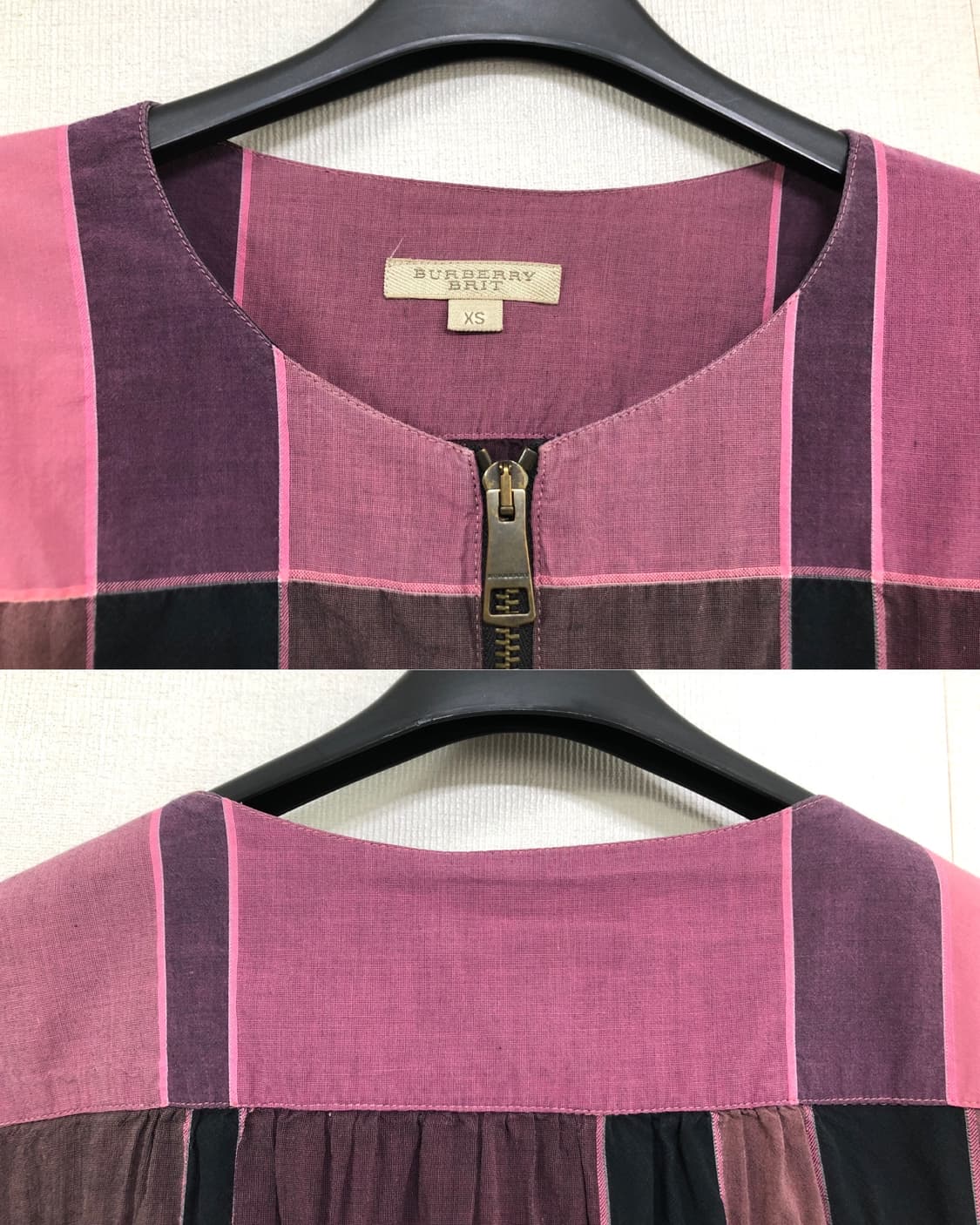 여성 버버리 브릿 라운드넥 9부소매 코튼혼방 체크 튜닉 블라우스 _ 핑크 상품이미지7