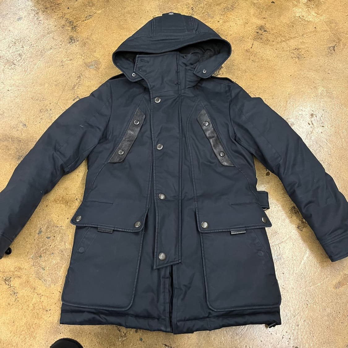 [정품/100] 타임 블랙 레더 디테일 후드 자켓 b17 상품이미지3