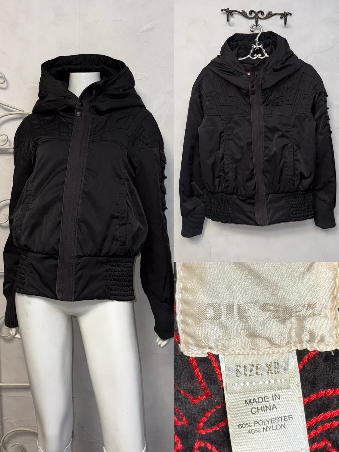 DIESEL black geometric pocket hood 패딩 상품이미지1