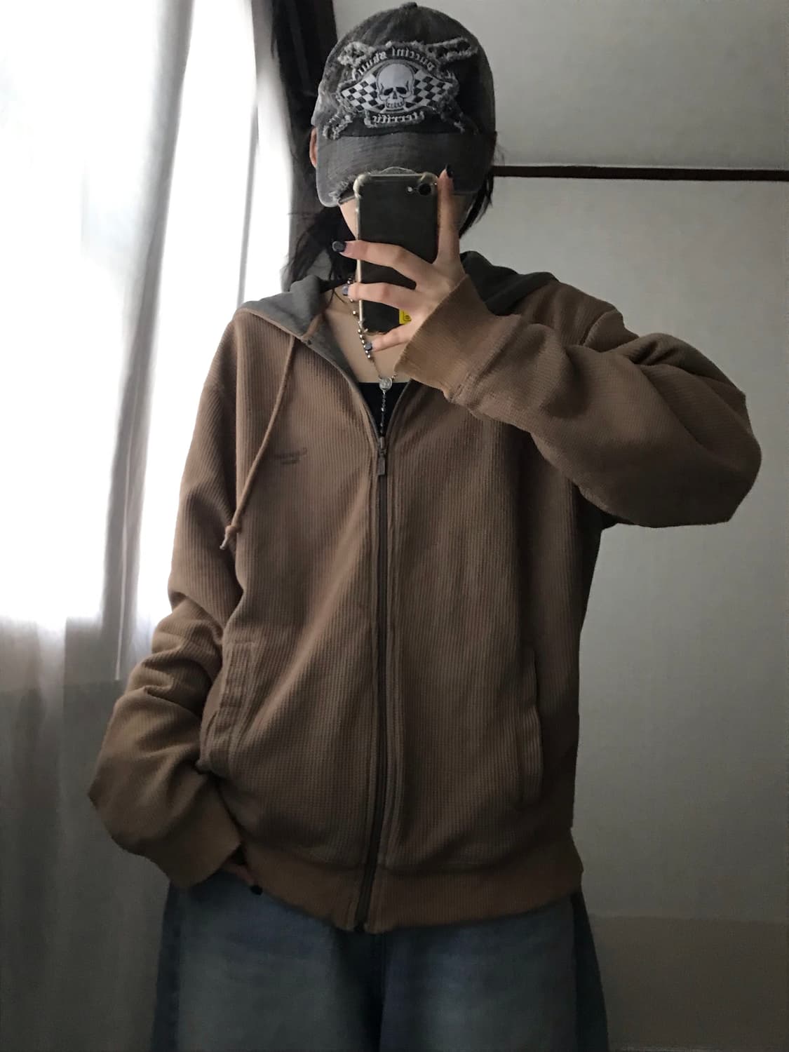 켈빈클라인 베이지브라운 와플 후드집업 상품이미지2