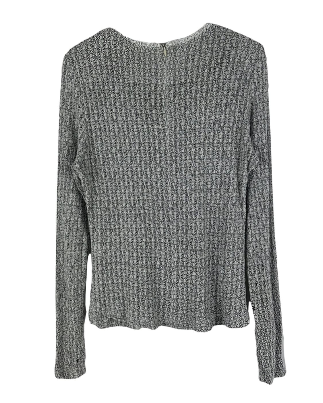 레이스 패턴 장식 회색 니트 긴팔 티셔츠 상품이미지2