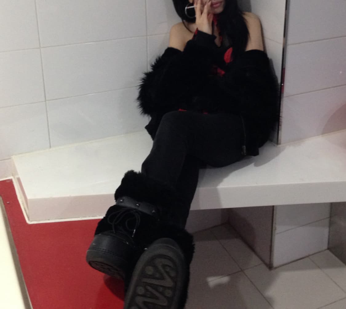 빈티지 갸루 Y2K 퍼부츠 블랙 235 상품이미지4