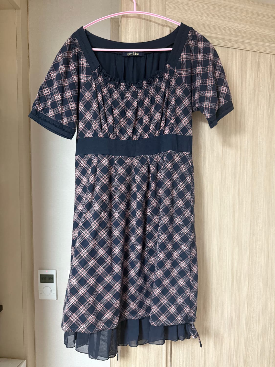 이스트보이 체크 리본 레이스 원피스 상품이미지1