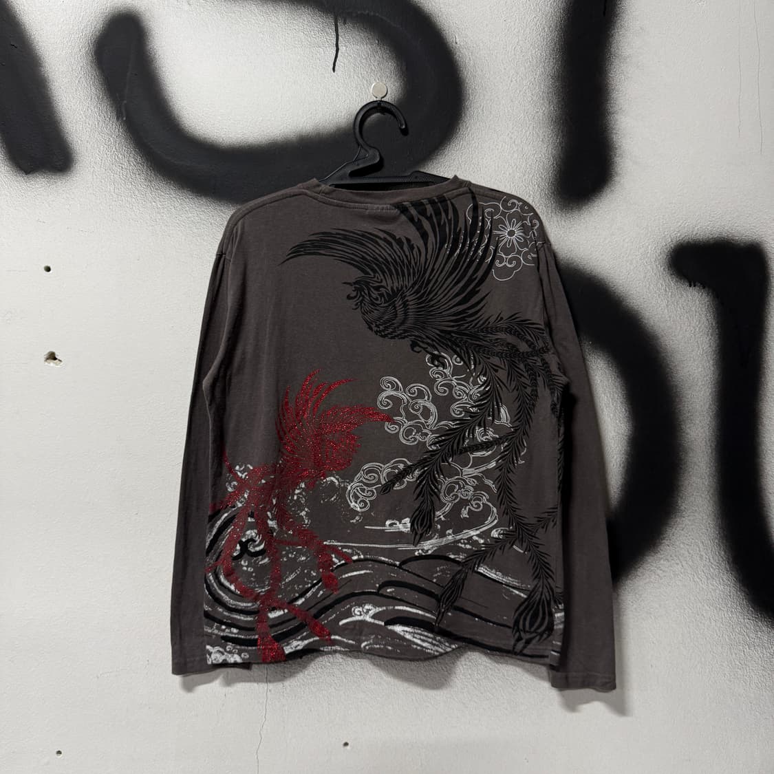Bullet Noise 재패니즈 오리엔틀 봉황 프린팅 롱슬리브 티셔츠 상품이미지2