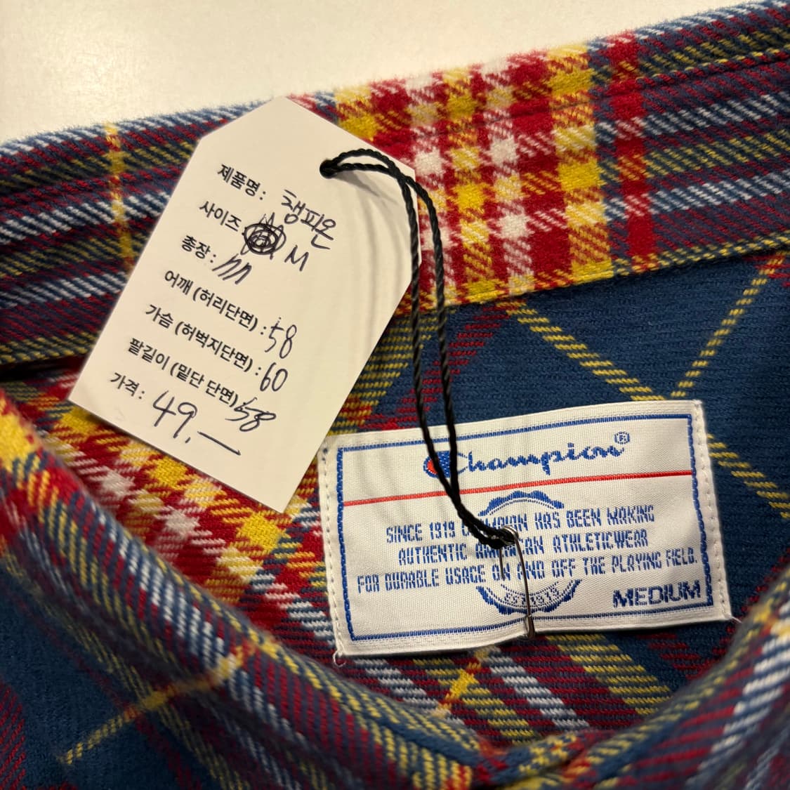 [M] 23s 챔피온 포켓 네이비 레드 체크 셔츠 D375 상품이미지5