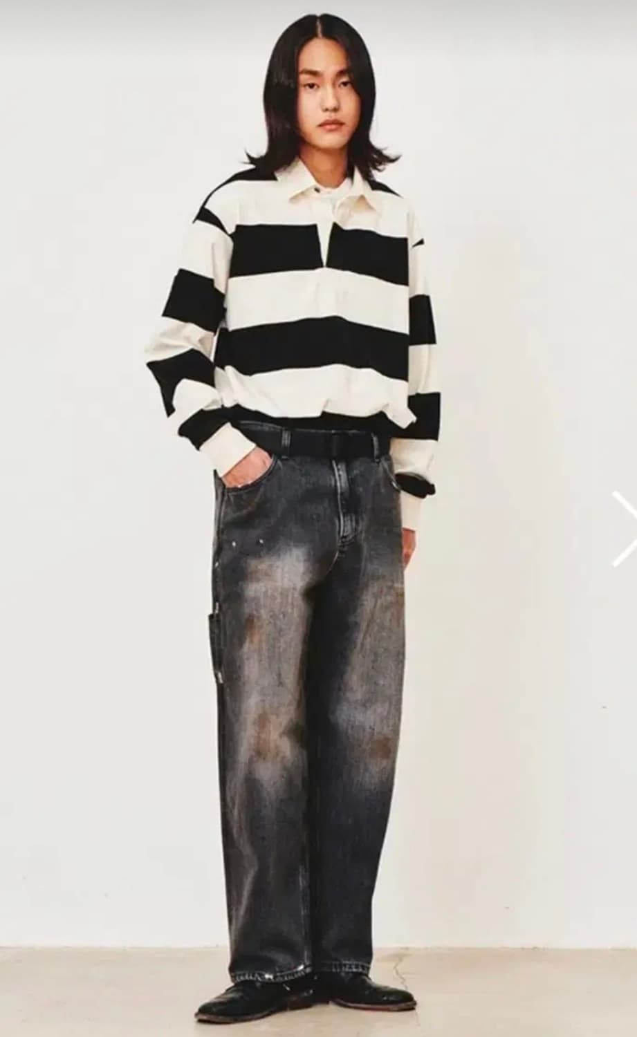 아트이프액츠 오일 워시드 데님 카펜터 팬츠 M 유즈드 블랙 상품이미지5