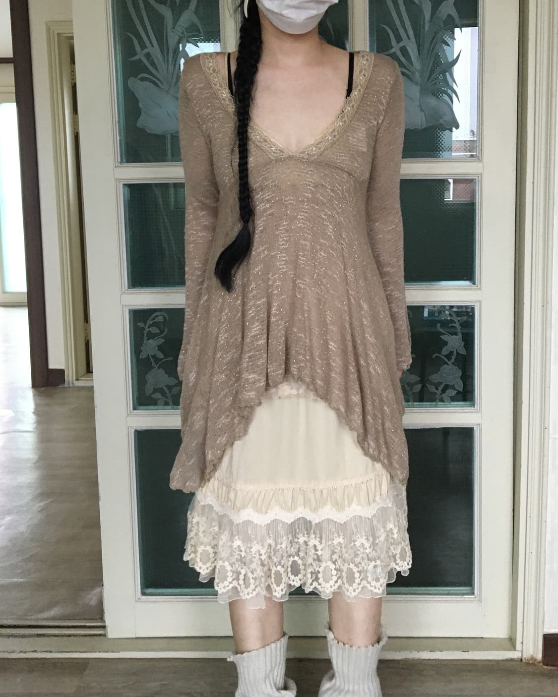 Lace trimming unbalanced knit 상품이미지7