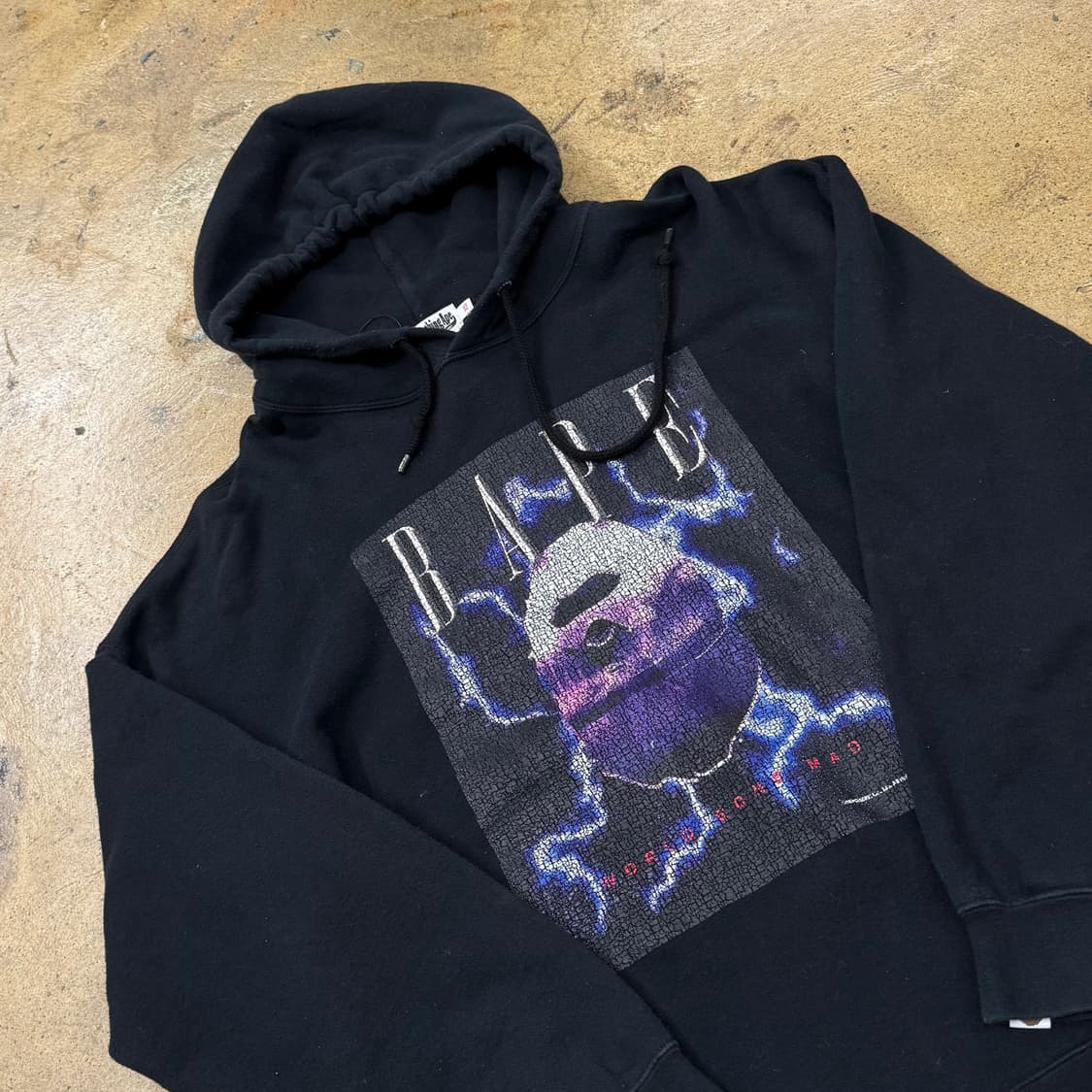 베이프 썬더 라이트닝 빅사루 프린팅 블랙 후드 티 상품이미지1