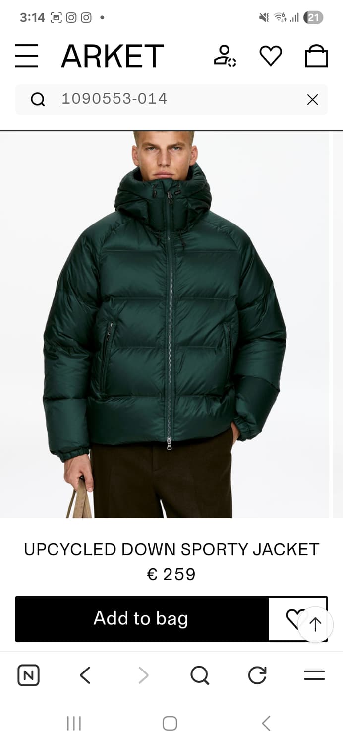 아르켓 다운 패딩 다크그린 색상 상품이미지2