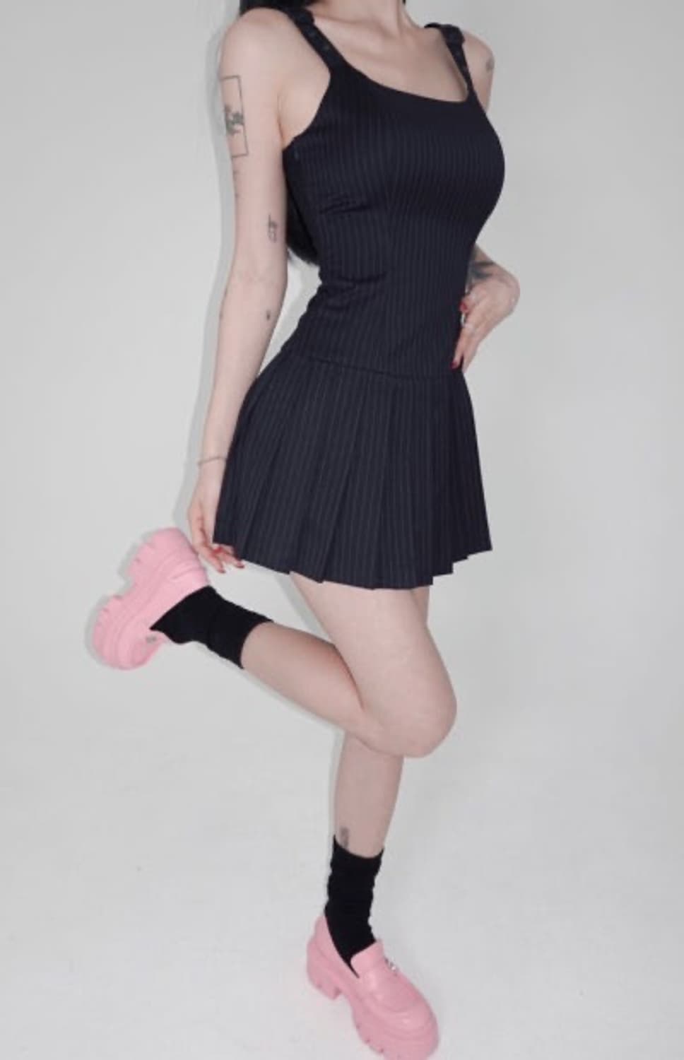 페일제이드 긱시크 원피스 드레스 네이비 상품이미지1