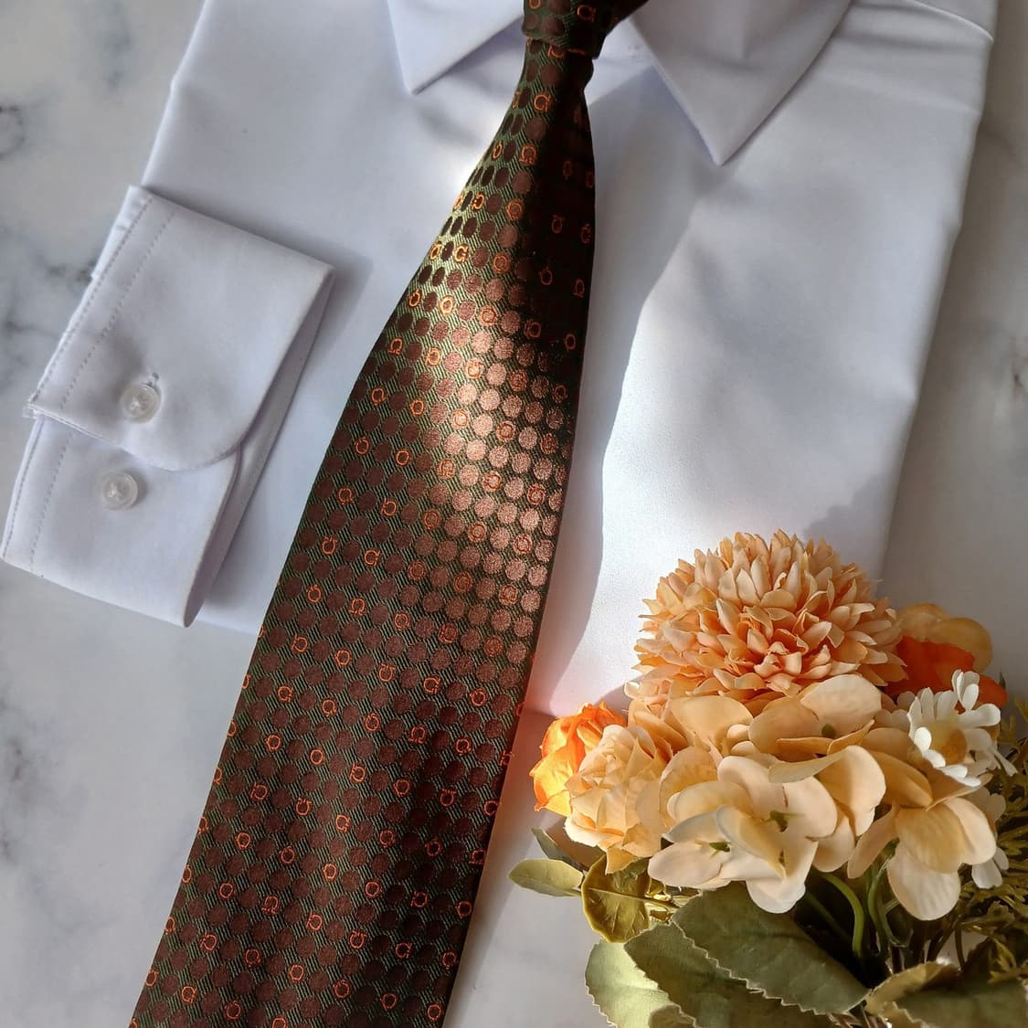 페라가모 실크 브라운 간치니 패턴 넥타이 9.5cm A+등급 A19273 상품이미지5