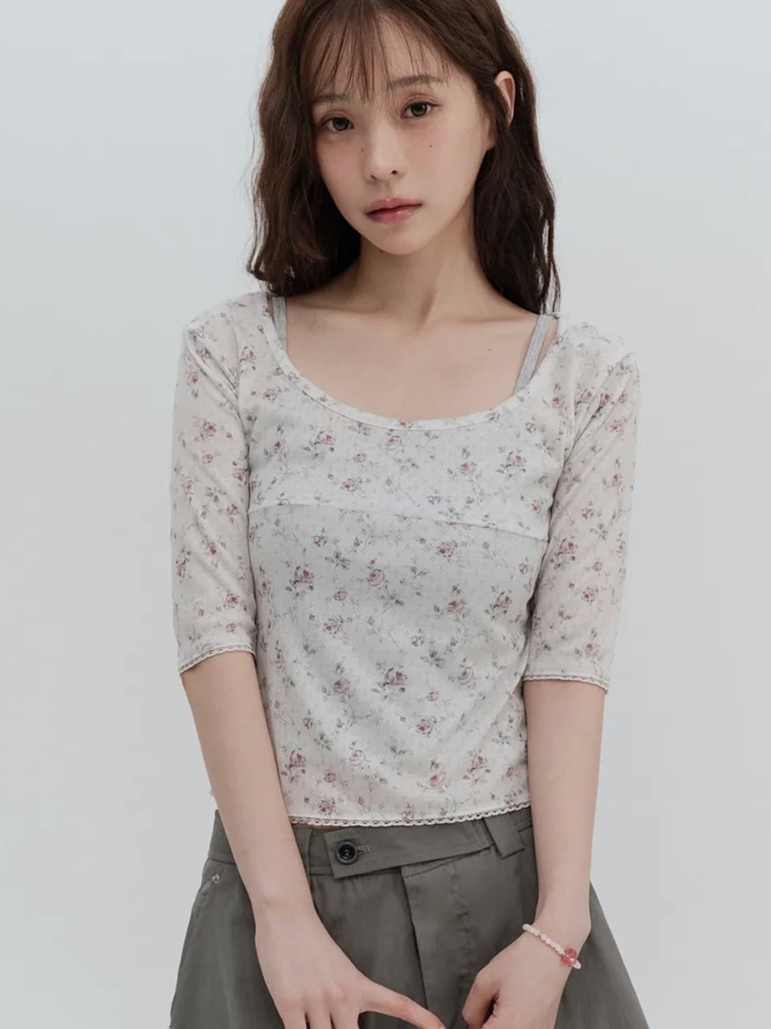 하이스쿨디스코 레이스 플라워 7부 티 상품이미지1