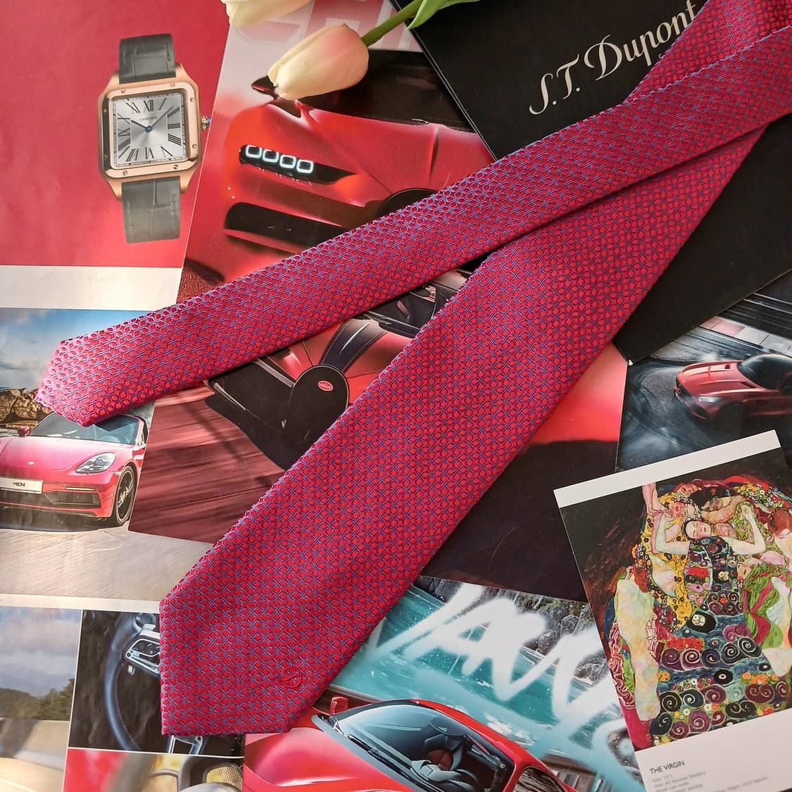 에스 티 듀퐁 실크 레드 기하 패턴 넥타이 8cm A+등급 A19089
 상품이미지3