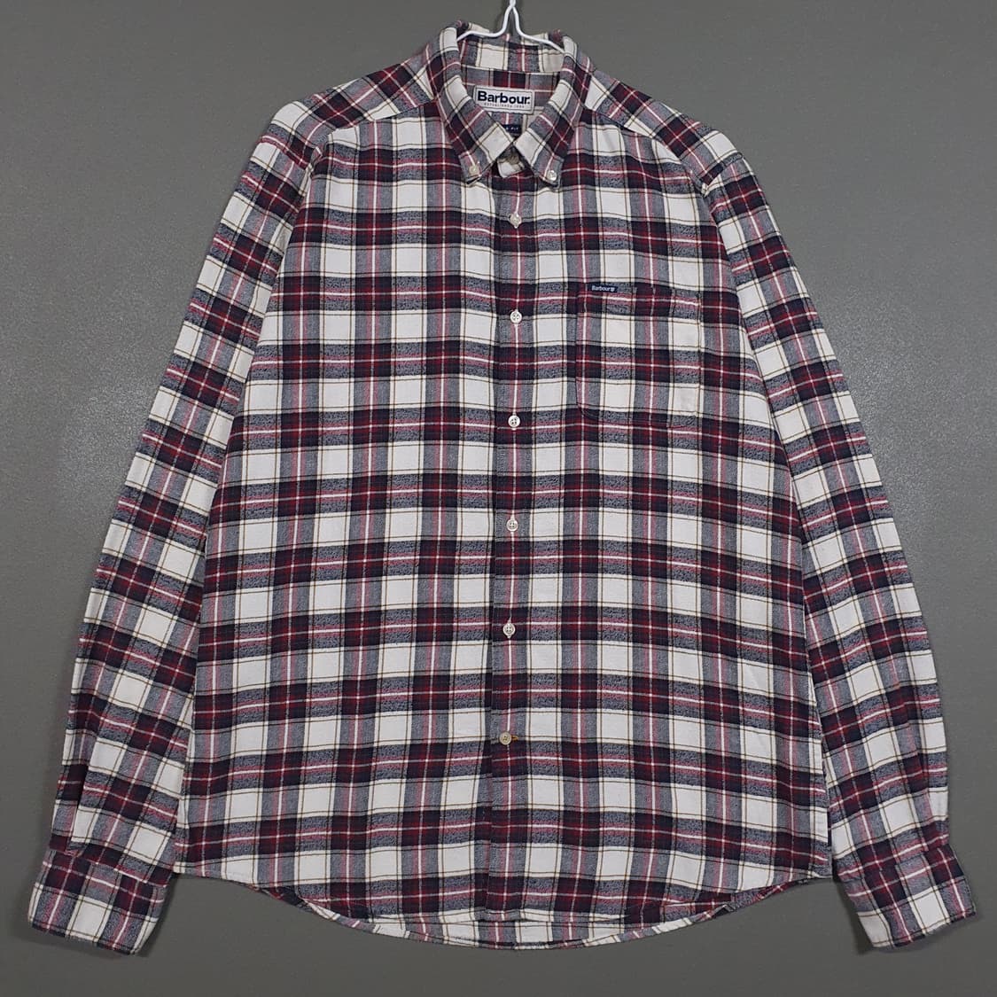 M (95) 바버 알더튼 플란넬 버튼다운 다체크 셔츠 에크루 테일러드핏 상품이미지1