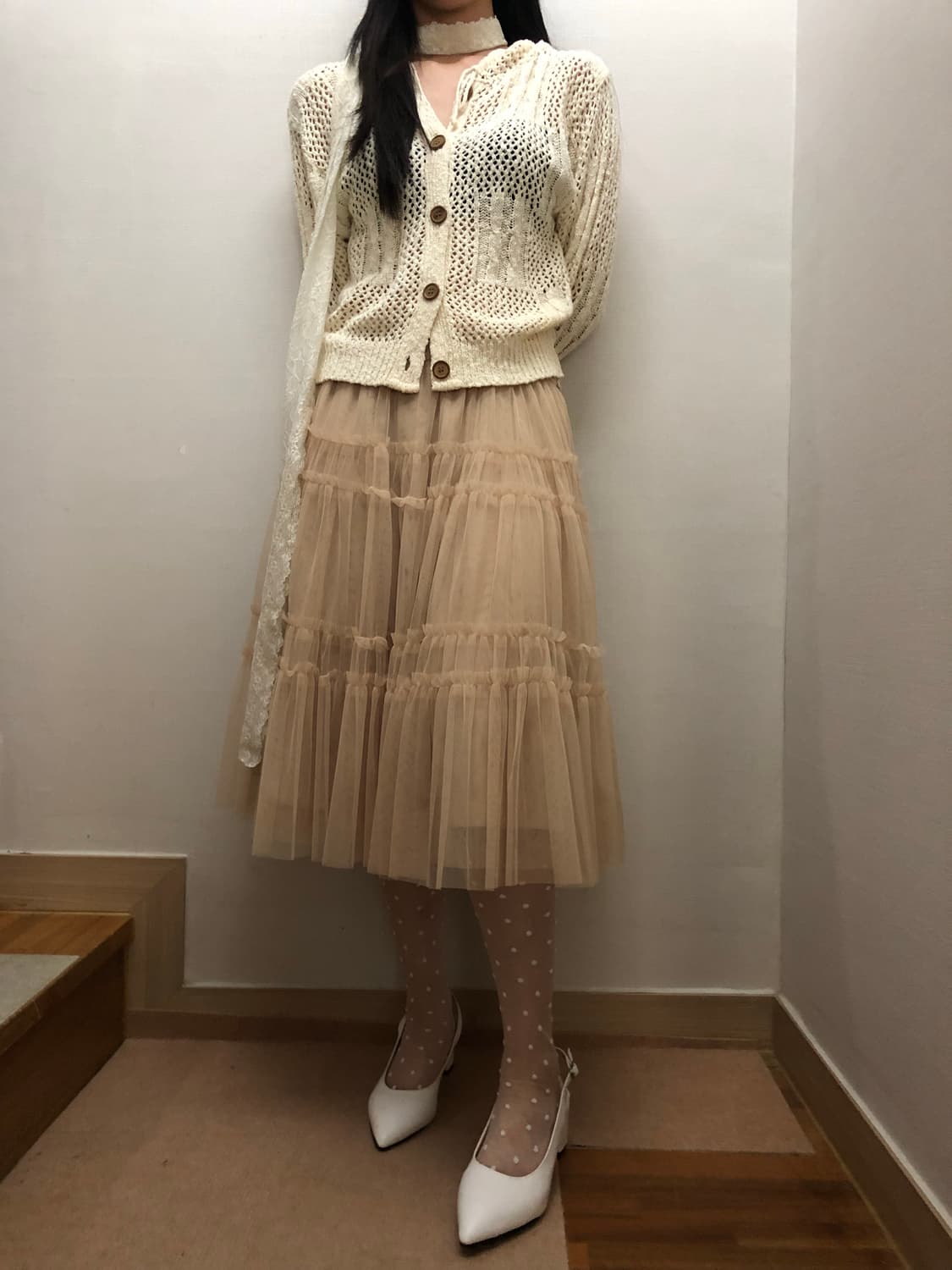 빈티지 애프리콧 프릴 스커트 상품이미지3