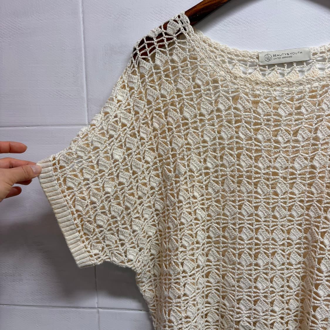 UNITED ARROWS 아이보리 크로쉐 네트 탑 JPN 상품이미지3