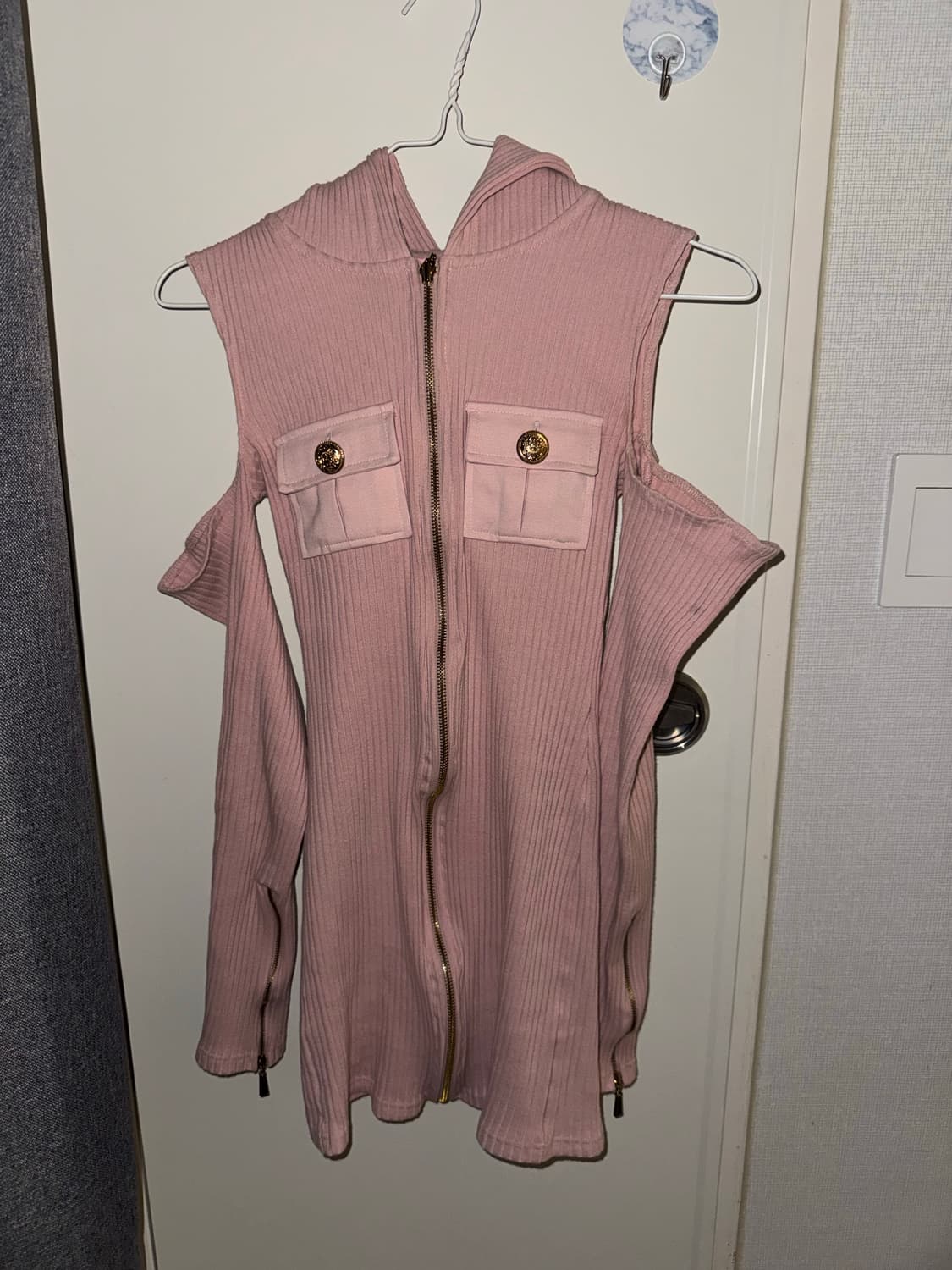 베메클 골드 버튼 후디 원피스 핑크 상품이미지2