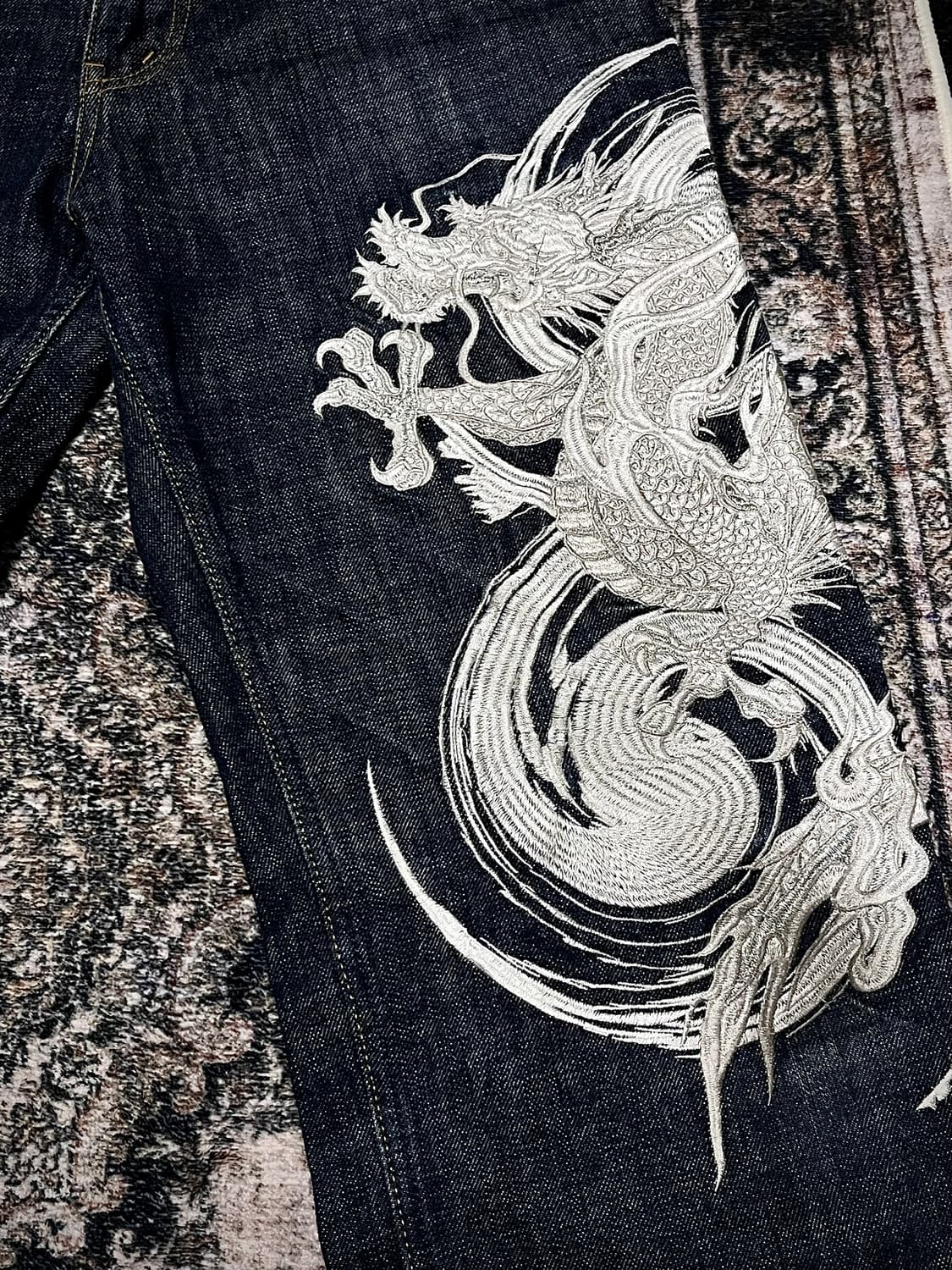 카라쿠리타마시 오리엔탈 드래곤 엠브로이더드 데님 30 상품이미지6