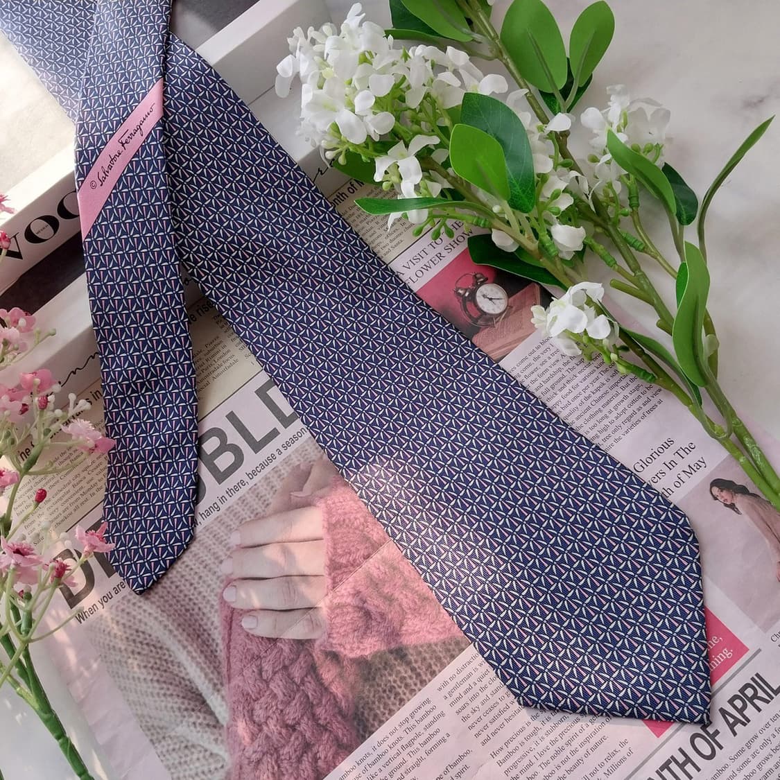 페라가모 실크 네이비 바람개비 패턴 넥타이 8.9cm A+등급 K1704 상품이미지3