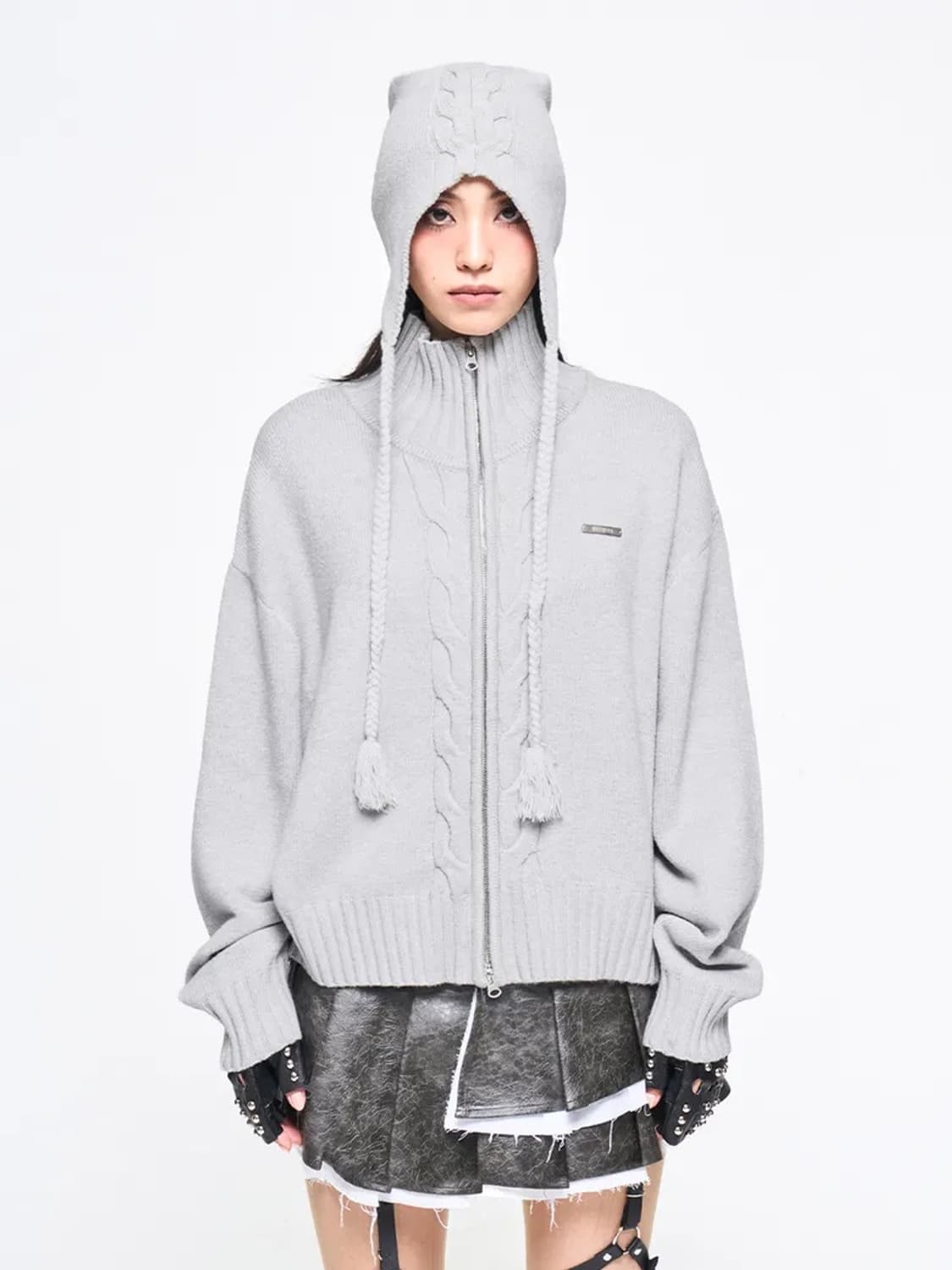 LEEY YEEL CABLE KNIT METAL LOGO ZIP-UP 상품이미지1