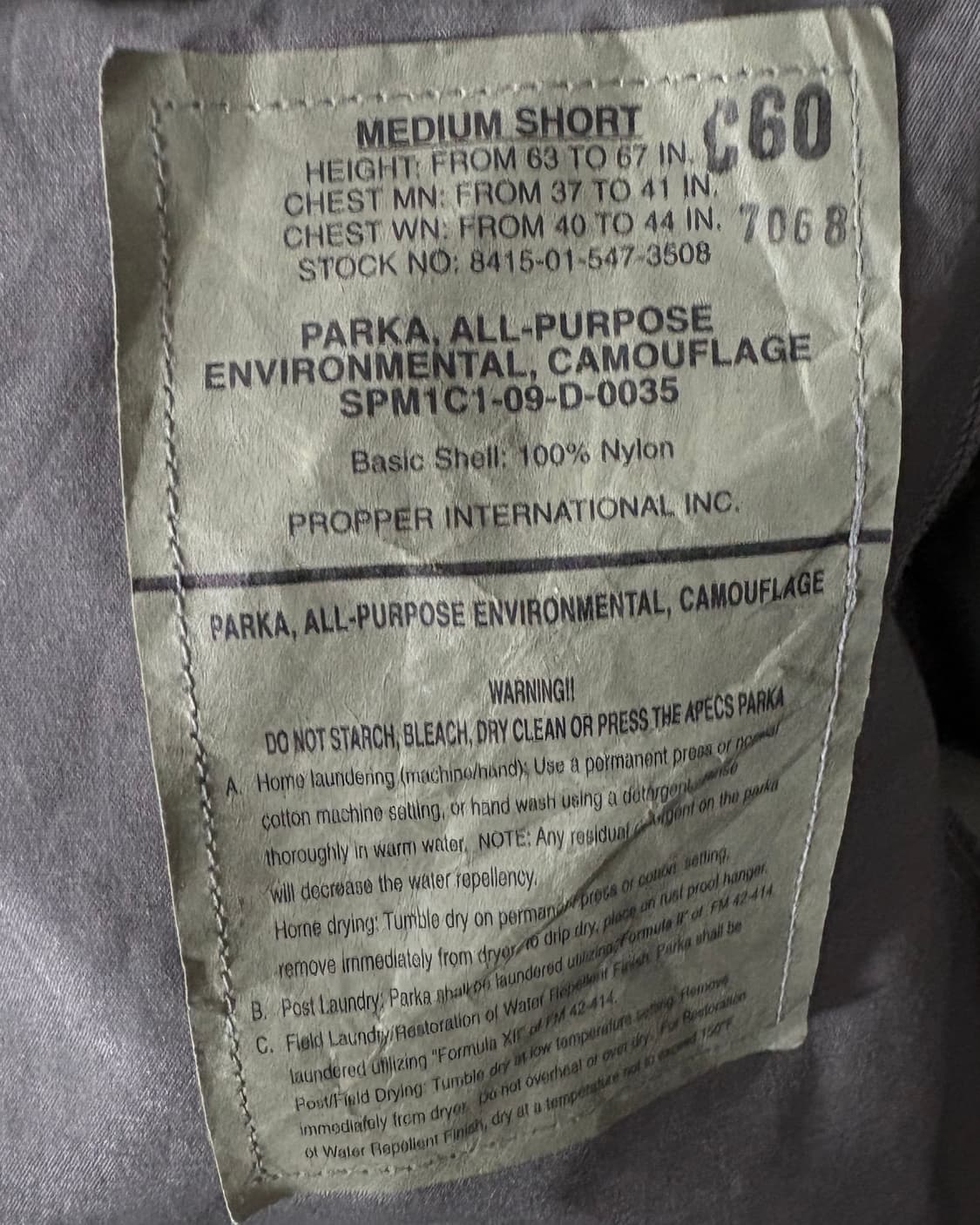 미공군 APECS 파카 ABU 타이거 카모 데드스탁 상품이미지5