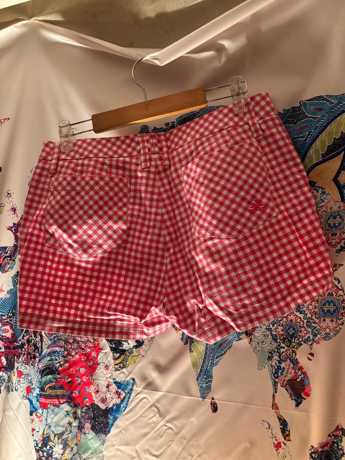 아디다스 핑크 체크 단추 숏팬츠 반바지 핀터무드 상품이미지3