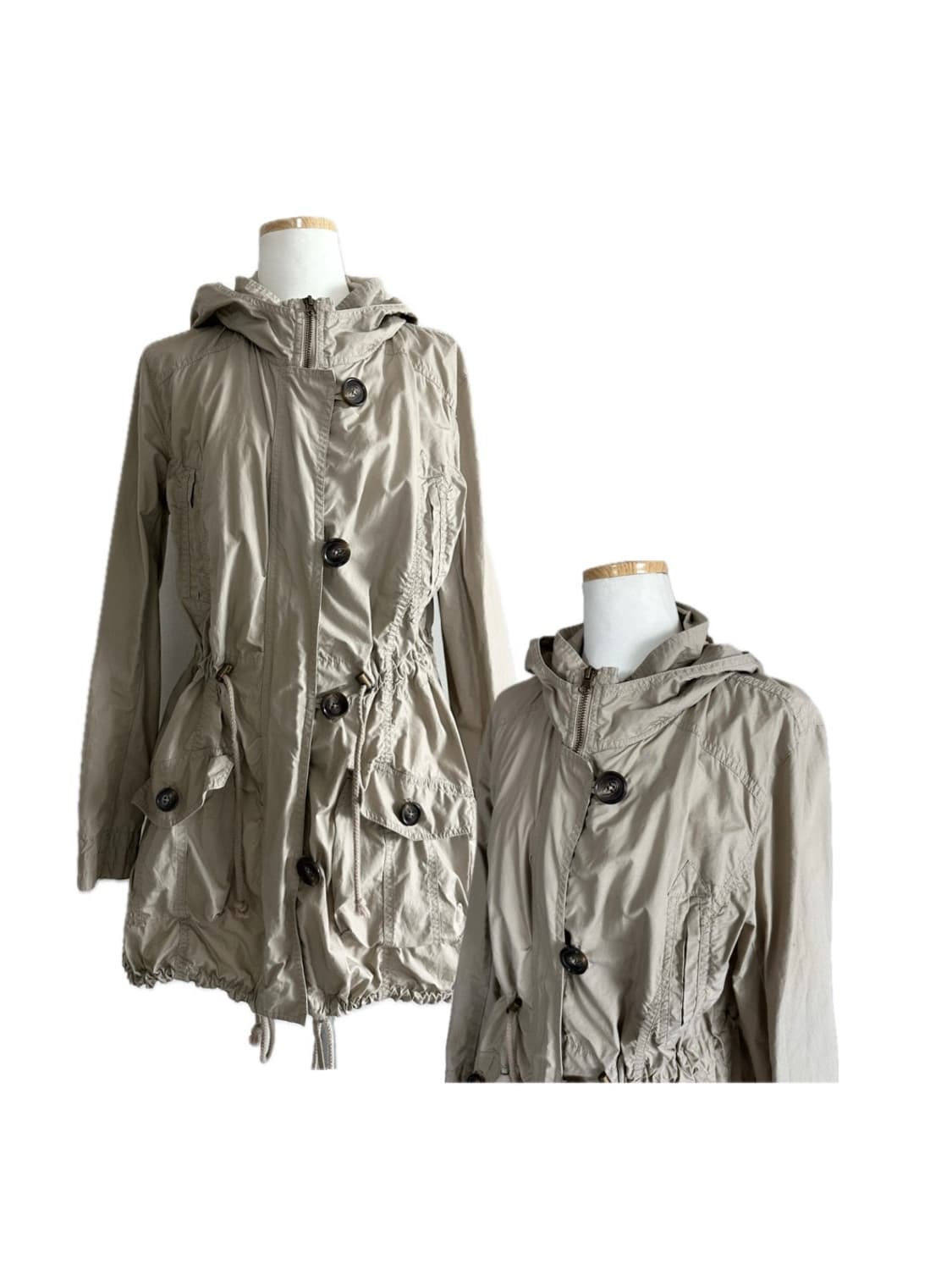 jpn 베이지 버튼 레이어드 후드 야상자켓  상품이미지1